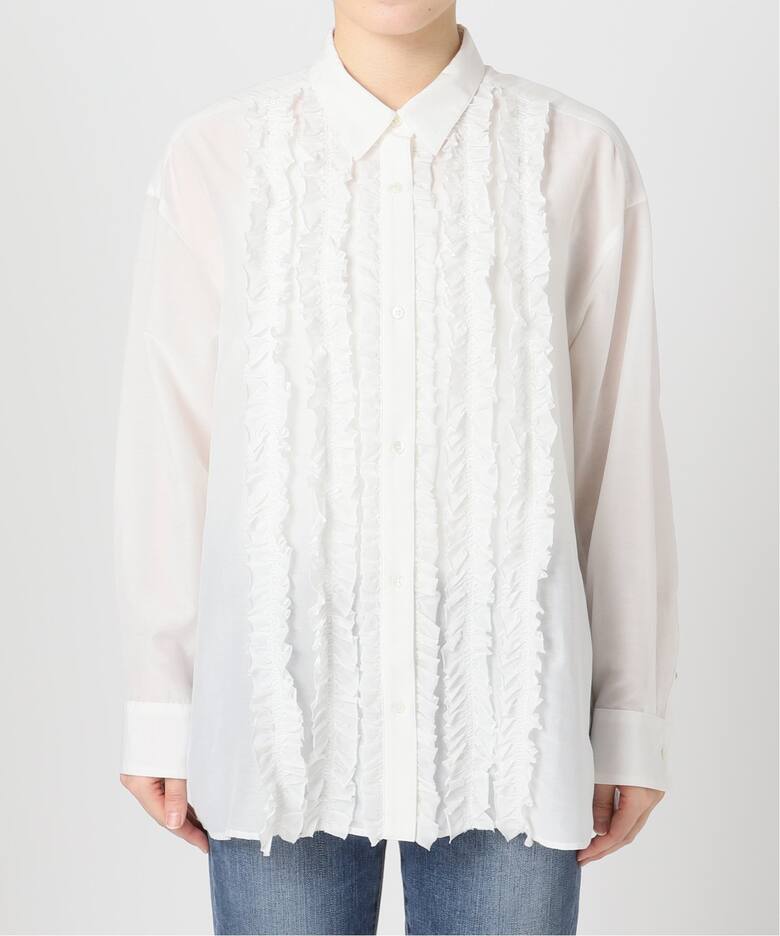 追加》コットンシルクフロントフリルブラウス（シャツ／ブラウス  