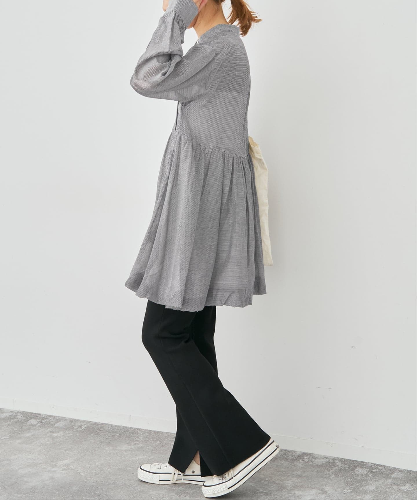 未使用タグ付き＊コットンシルクチュニックシャツ＊ コットンシルクポプリン タックチュニックシャツ | maison