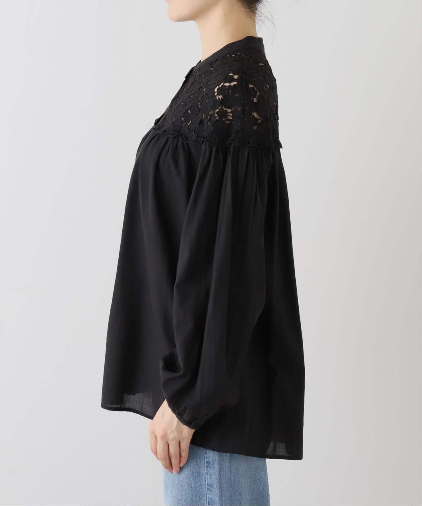 レースコンビスタンドカラーブラウス（シャツ／ブラウス）｜Spick and