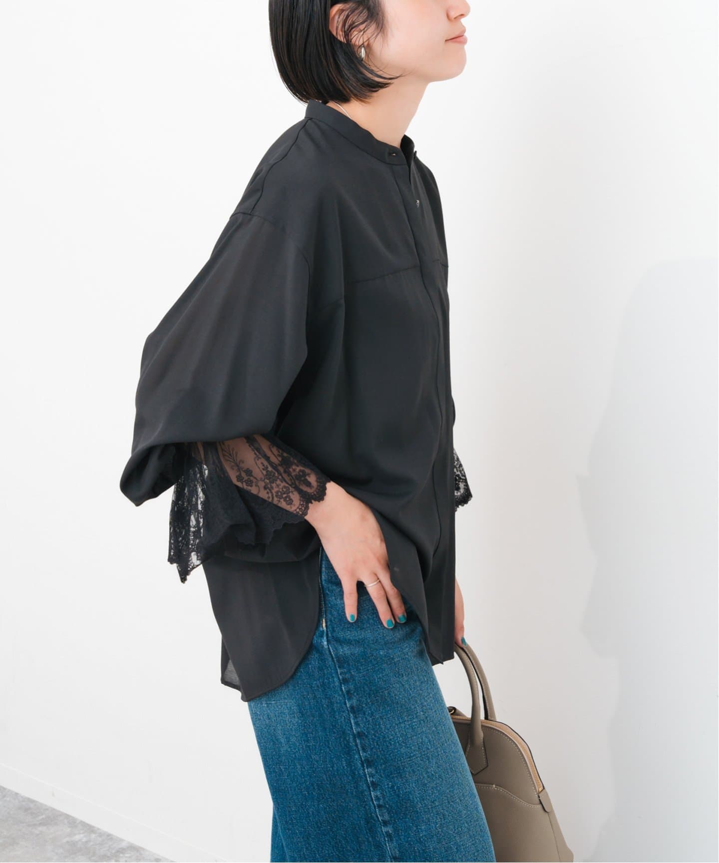 Spick&Span ケミカルレーススタンドカラーブラウス ブラック Spick & Span（スピックアンドスパン）の「ケミカルレース