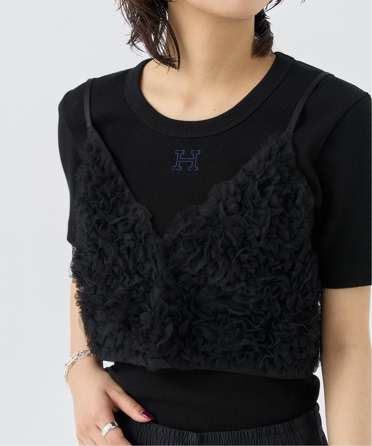 ★HARDY NOIR大人気チュールドット半袖ブラウス★ブラック38★新品タグ付 HARDY NOIR - ☆HARDY NOIR大人気チュールドット半袖ブラウス