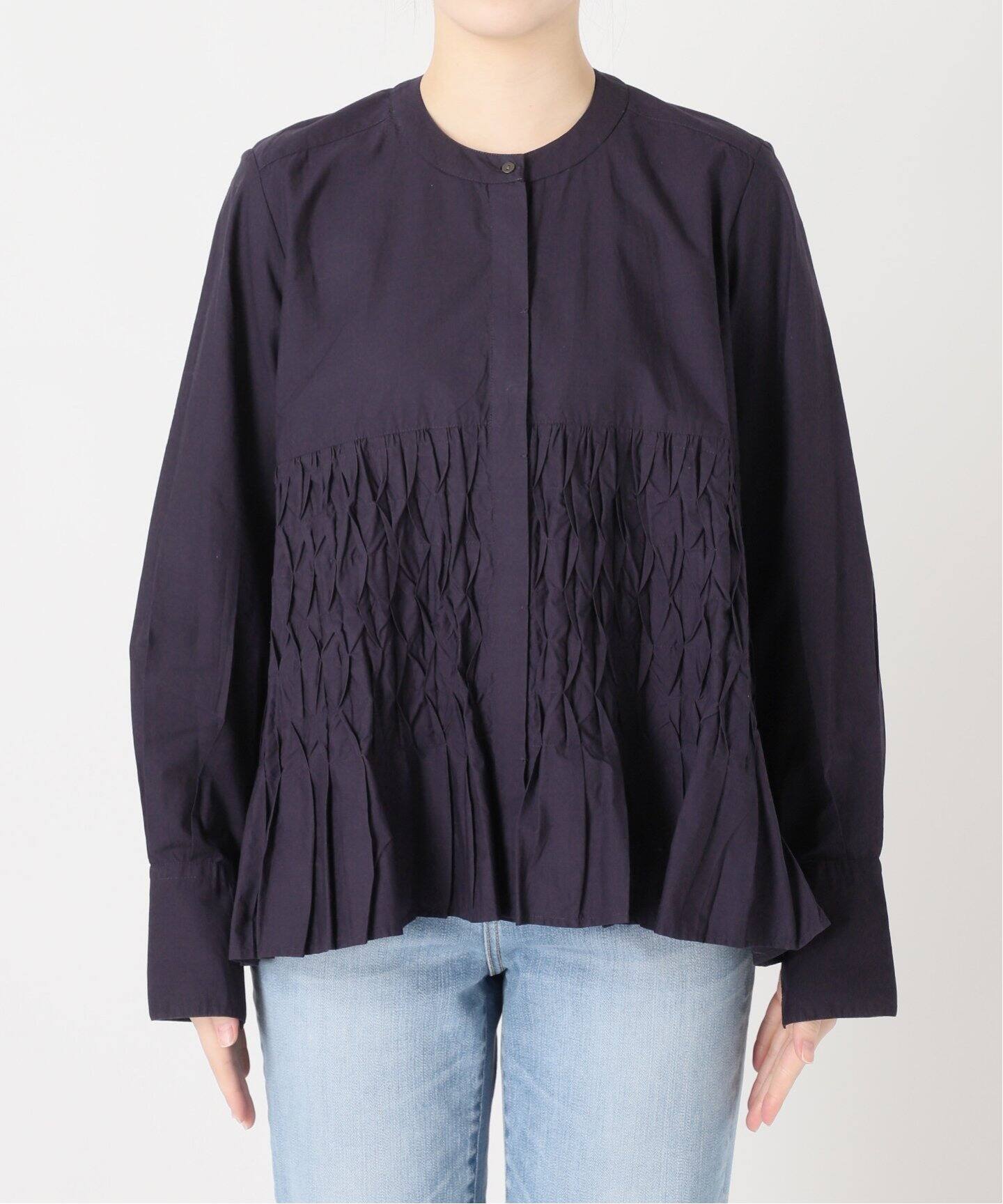 ヌキテパ COTTON POPLIN WAVE BLOUSE ネイビー 定価3万 ヌキテパ COTTON POPLIN WAVE BLOUSE ネイビー 定価3万