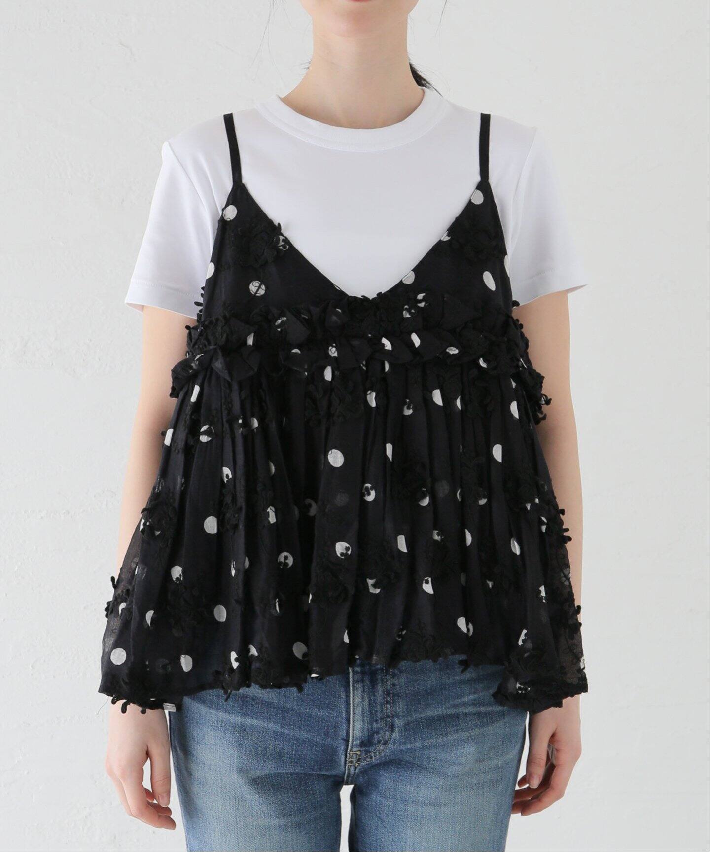追加》crinkle crinkle crinkle 3D embroidery dot camisole CC-2509 