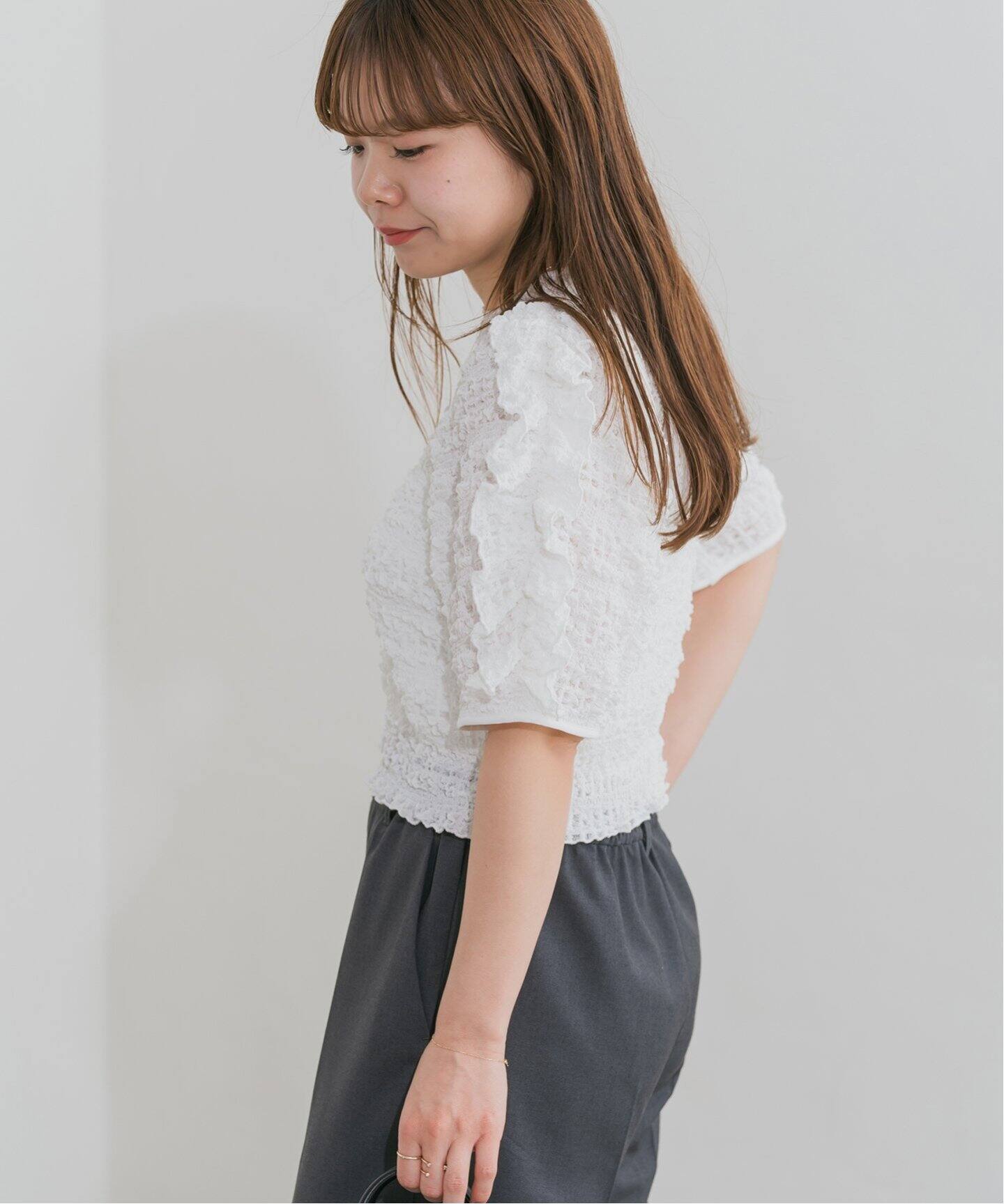 U by SPICK&amp;SPAN - U by SPICK&amp;SPAN  フリル ブラウス トップス U by SPICK&SPAN ブラウス シャツ 「WEB限定/」スタンドカラー