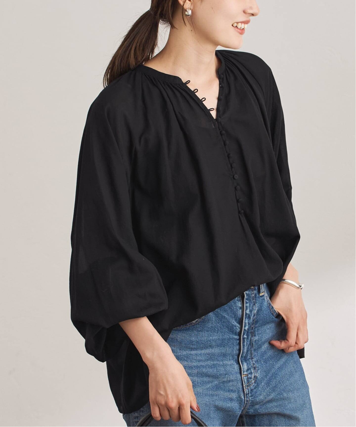 ヨウジヤマモト　ギャザードレープデザインブラウス　ブラック ヨウジヤマモト ギャザードレープデザインブラウス ブラック