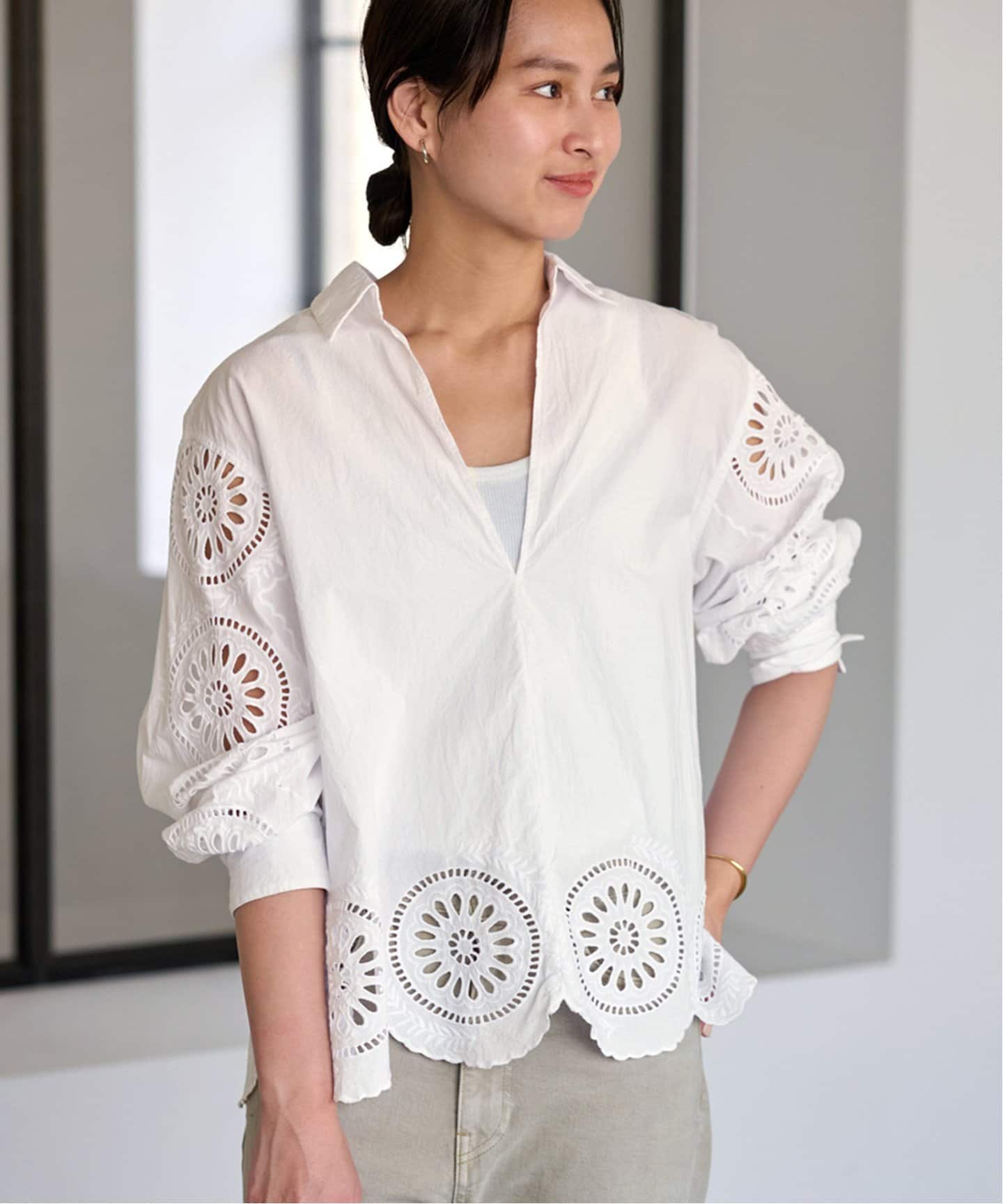 【美品】 ボールジィ 近年モデル カットワーク ブラウス シャツ スキッパー 美品】 ボールジィ 近年モデル カットワーク ブラウス シャツ