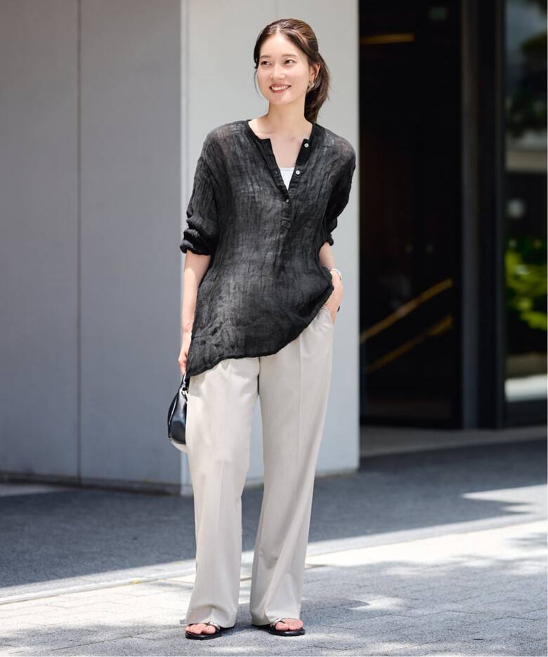 LINENクレープヘンリーネックブラウス（シャツ／ブラウス）｜FRAMeWORK  