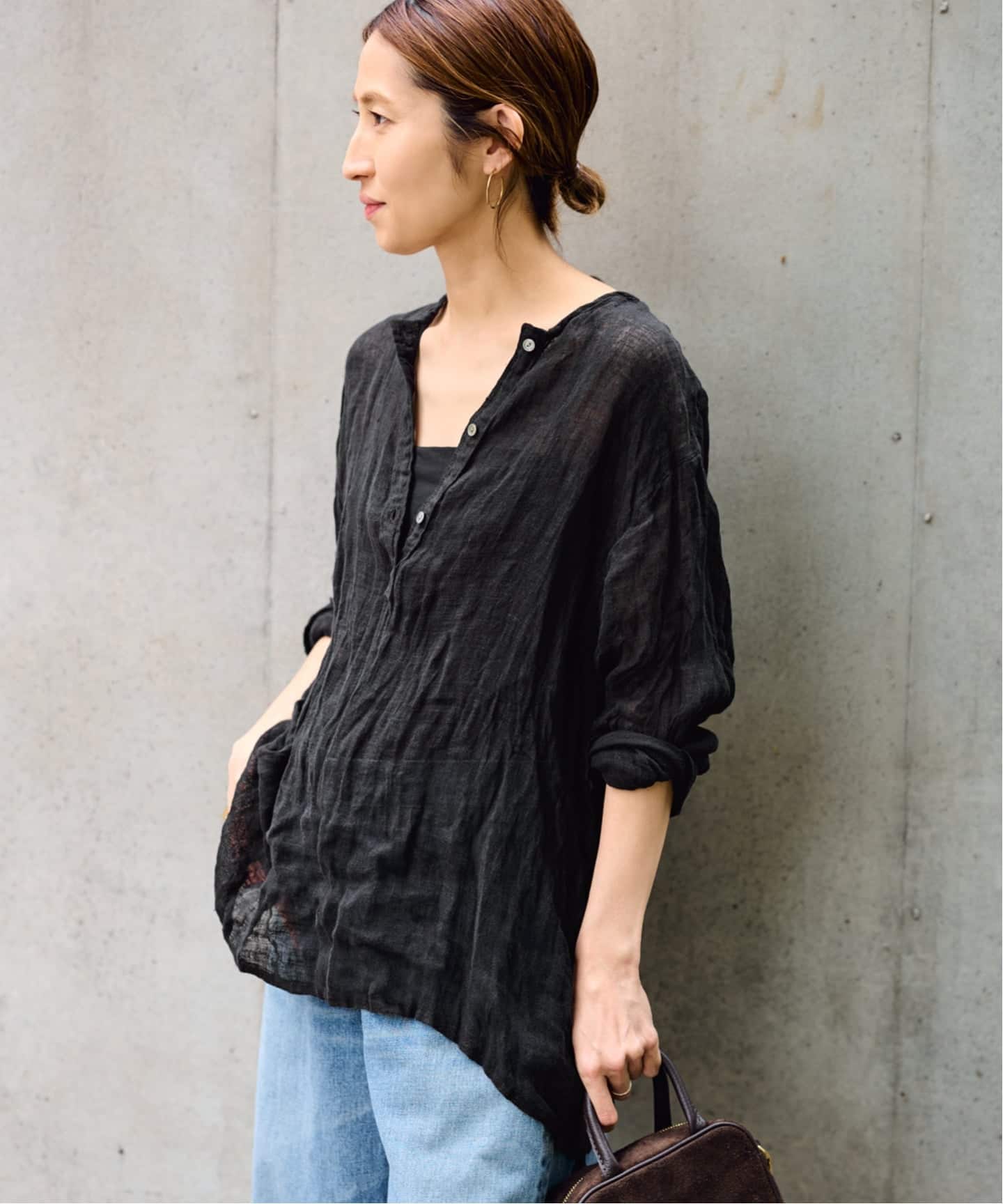 新品未使用 LINEN クレープヘンリーネックブラウス　ホワイト　今期 ≪追加≫LINENクレープヘンリーネックブラウス 2（シャツ