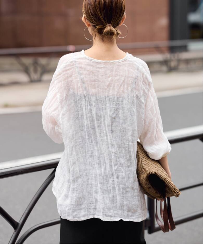 LINENクレープヘンリーネックブラウス（シャツ／ブラウス）｜FRAMeWORK  