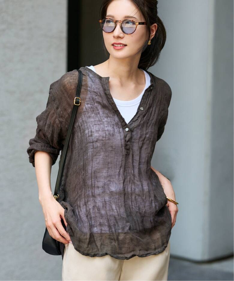 LINENクレープヘンリーネックブラウス（シャツ／ブラウス）｜FRAMeWORK  