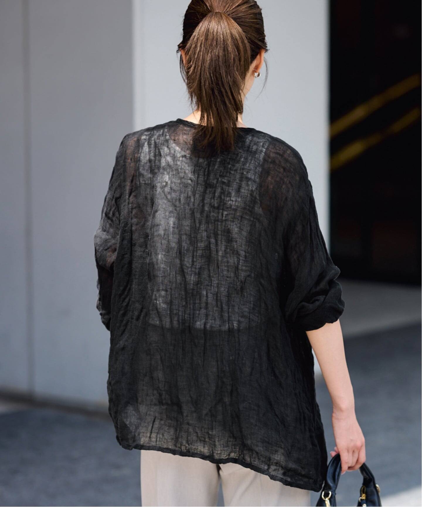 ≪追加≫LINENクレープヘンリーネックブラウス 2（シャツ