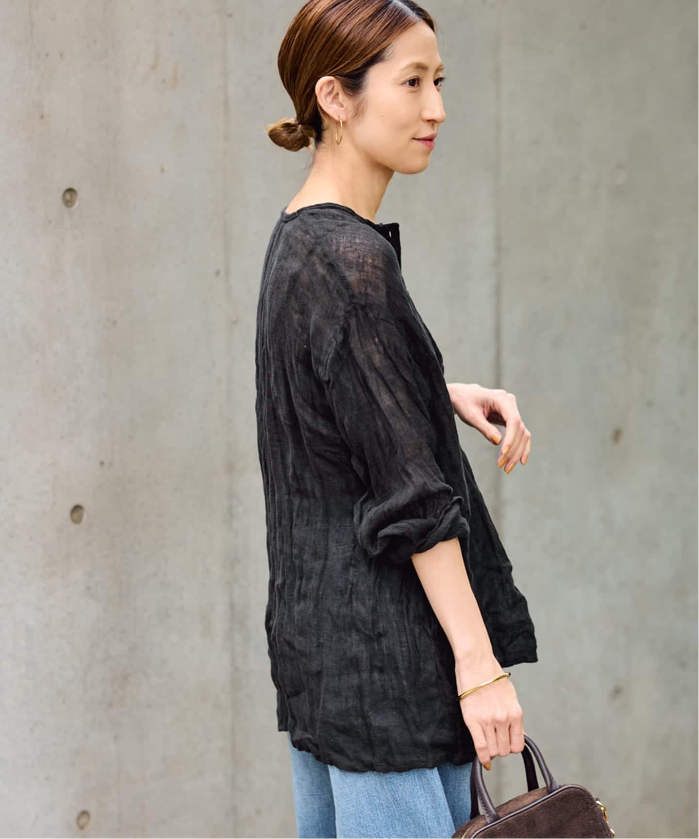 FRAMeWORK LINENクレープヘンリーネックブラウス LINENクレープヘンリーネックブラウス（シャツ／ブラウス