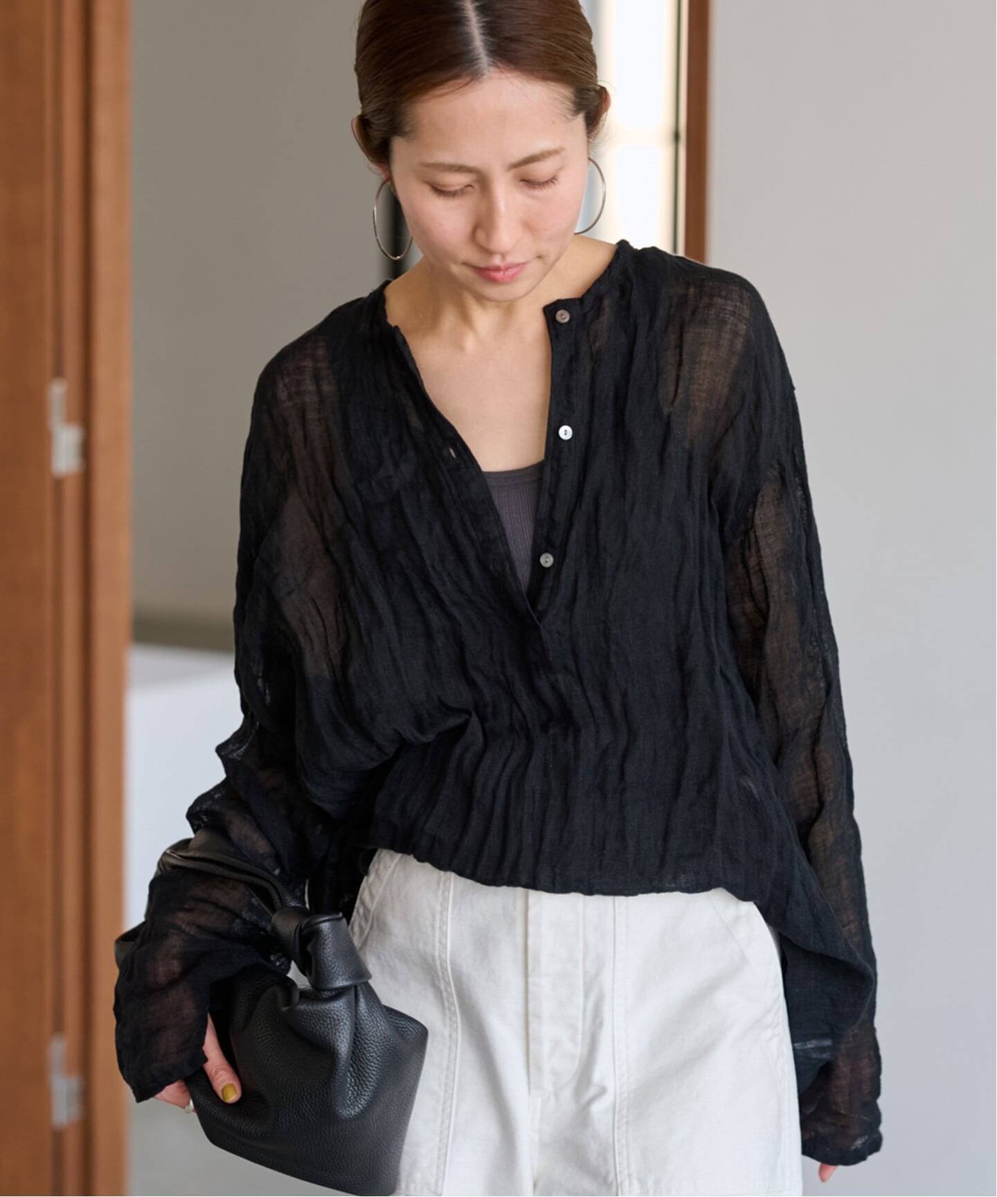 ≪追加予約≫LINENクレープヘンリーネックブラウス 3（シャツ