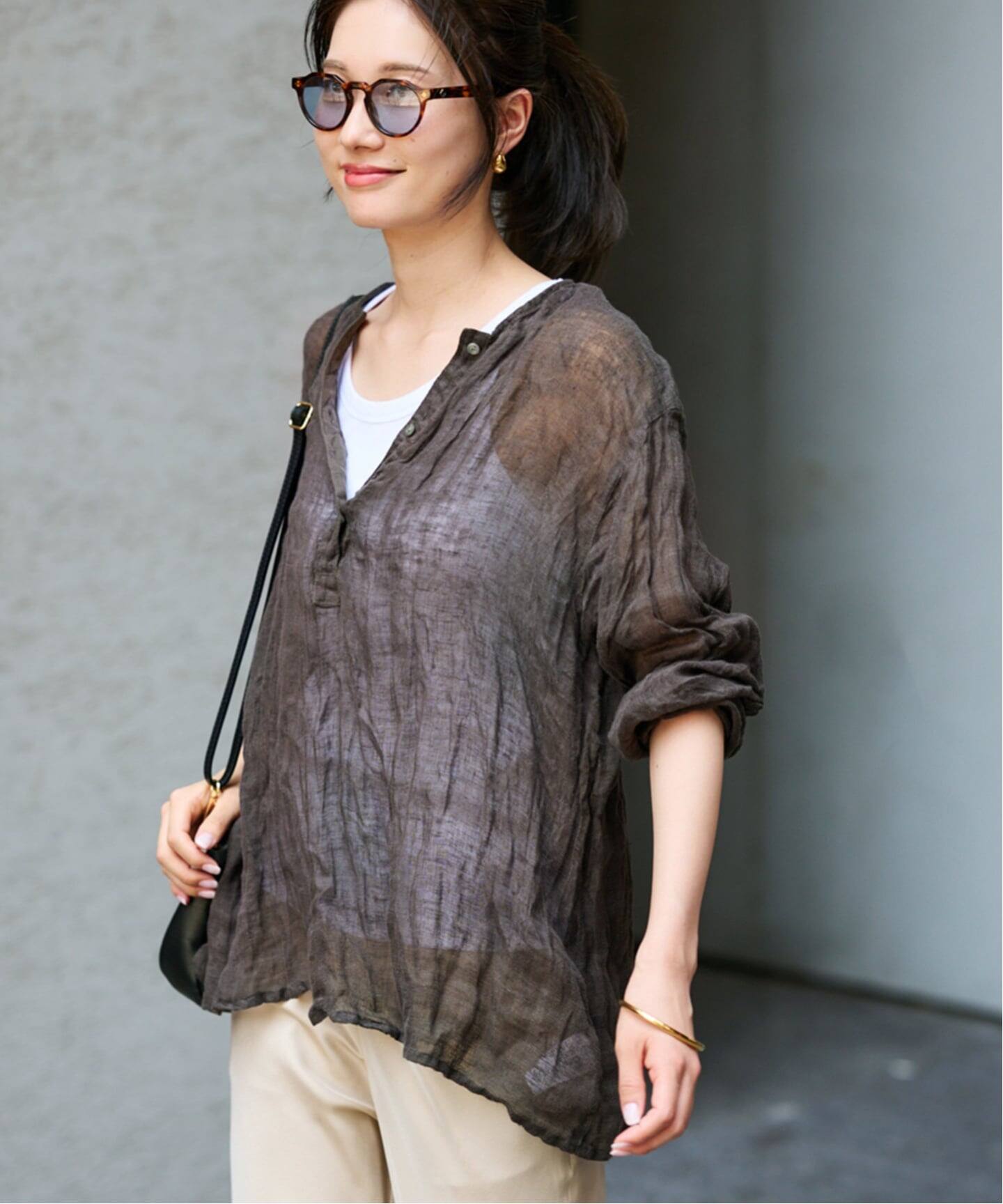 ≪追加≫LINENクレープヘンリーネックブラウス 3（シャツ／ブラウス