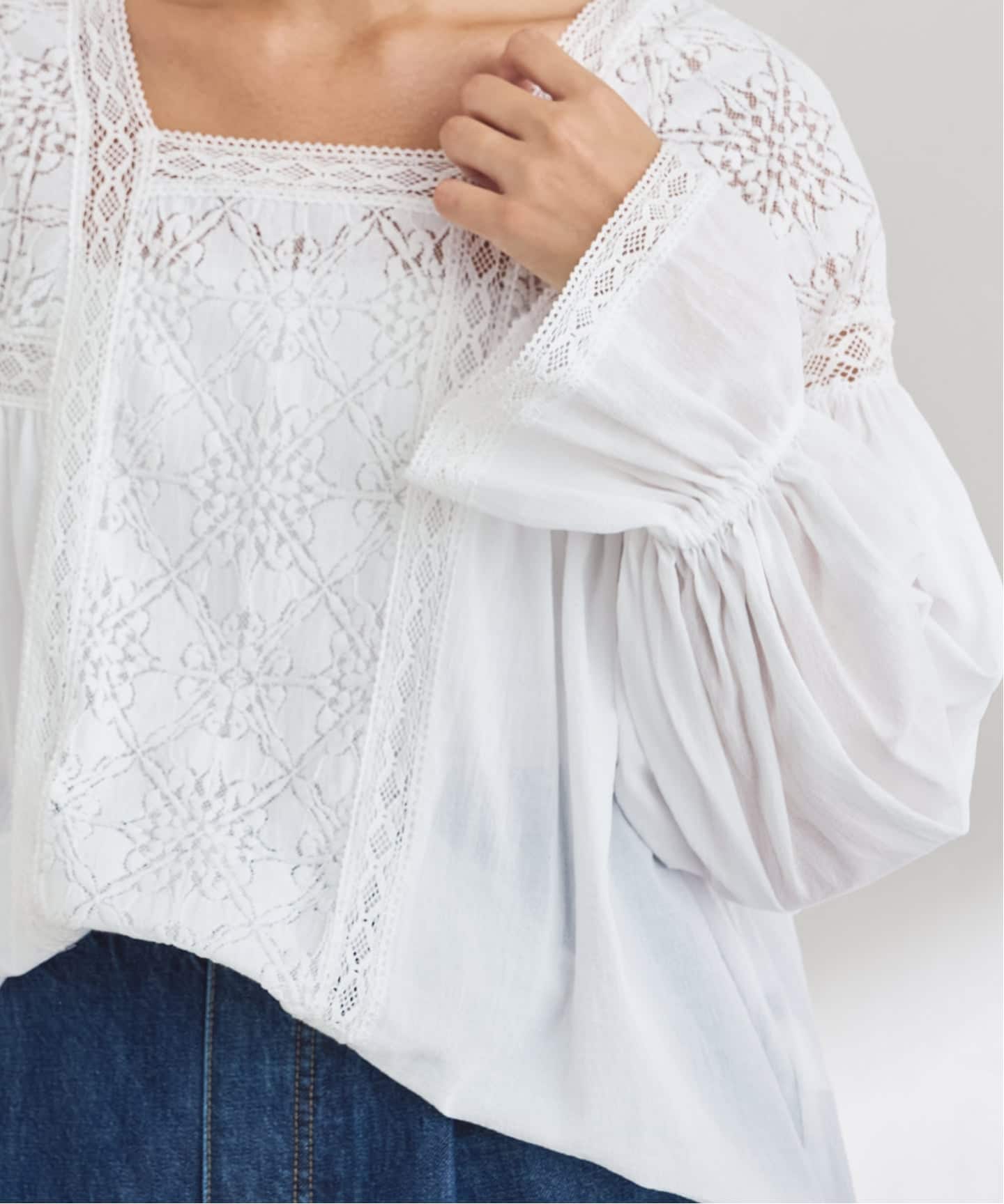 レース切り替えギャザーブラウス（シャツ／ブラウス）｜FRAMeWORK