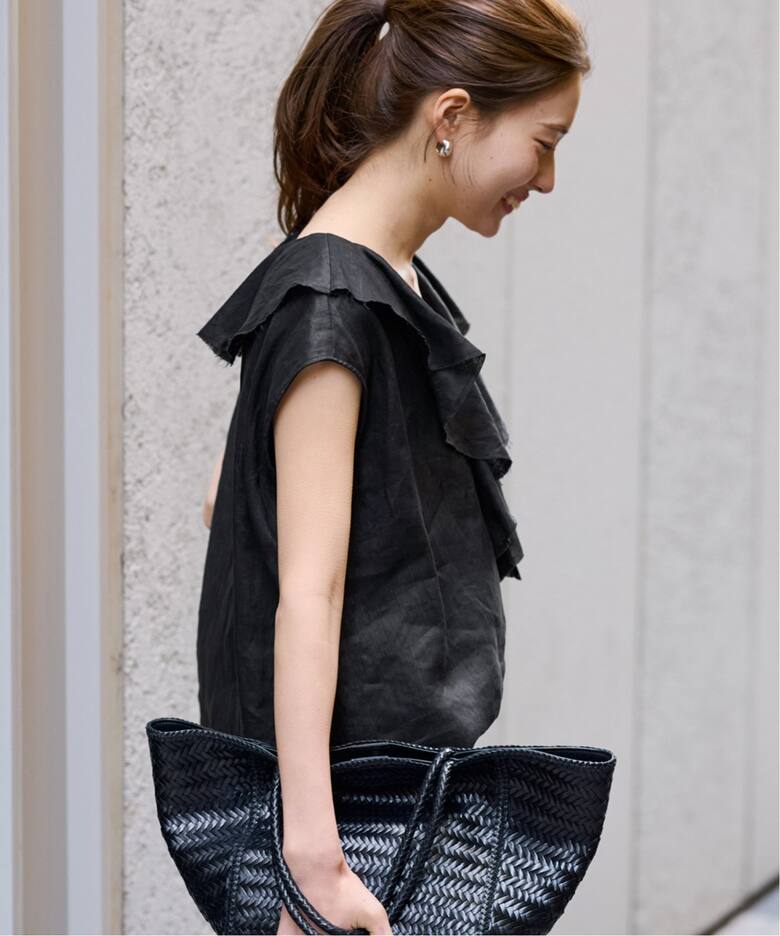 フレームワーク フレンチリネンフリルプルオーバー ブラック  