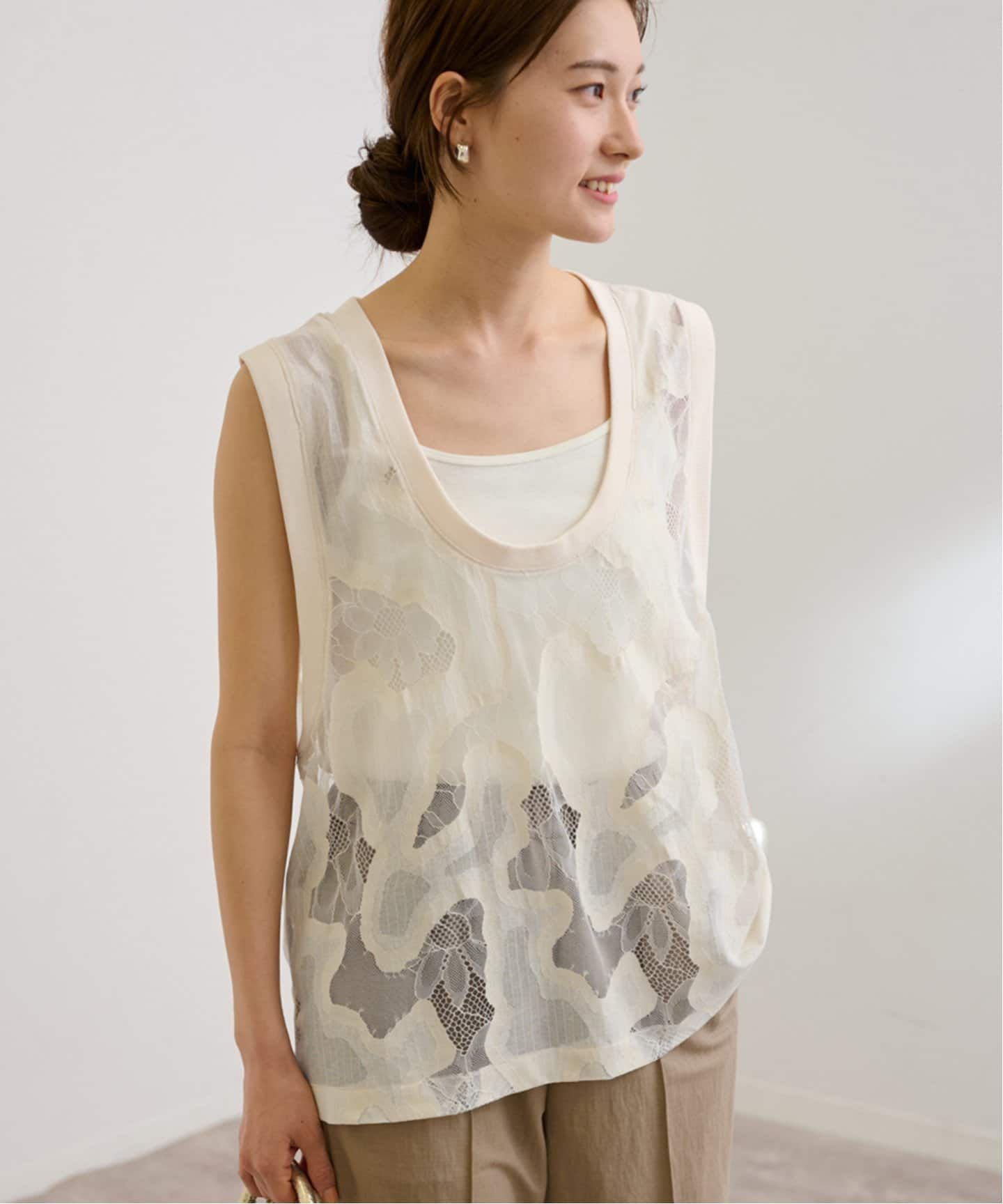 framework ESTHE OVERSIZED SHEER LACE ベスト ≪追加≫ESTHE OVERSIZED SHEER LACE ベスト 2（シャツ