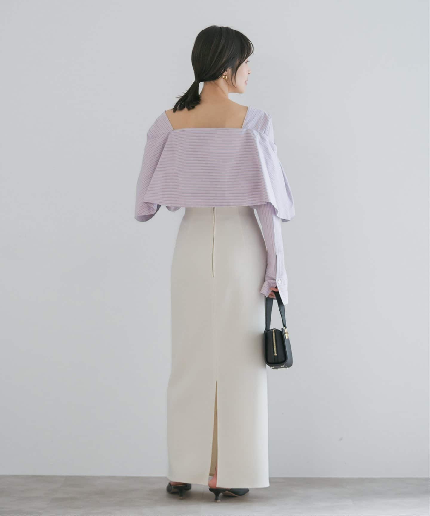 NOBLE◆長袖ブラウス/コットン/ホワイト/ストライプ/24-051-240-1060-2-/ノーブル NOBLE(ノーブル) / 長袖ブラウス/コットン/ホワイト/ストライプ