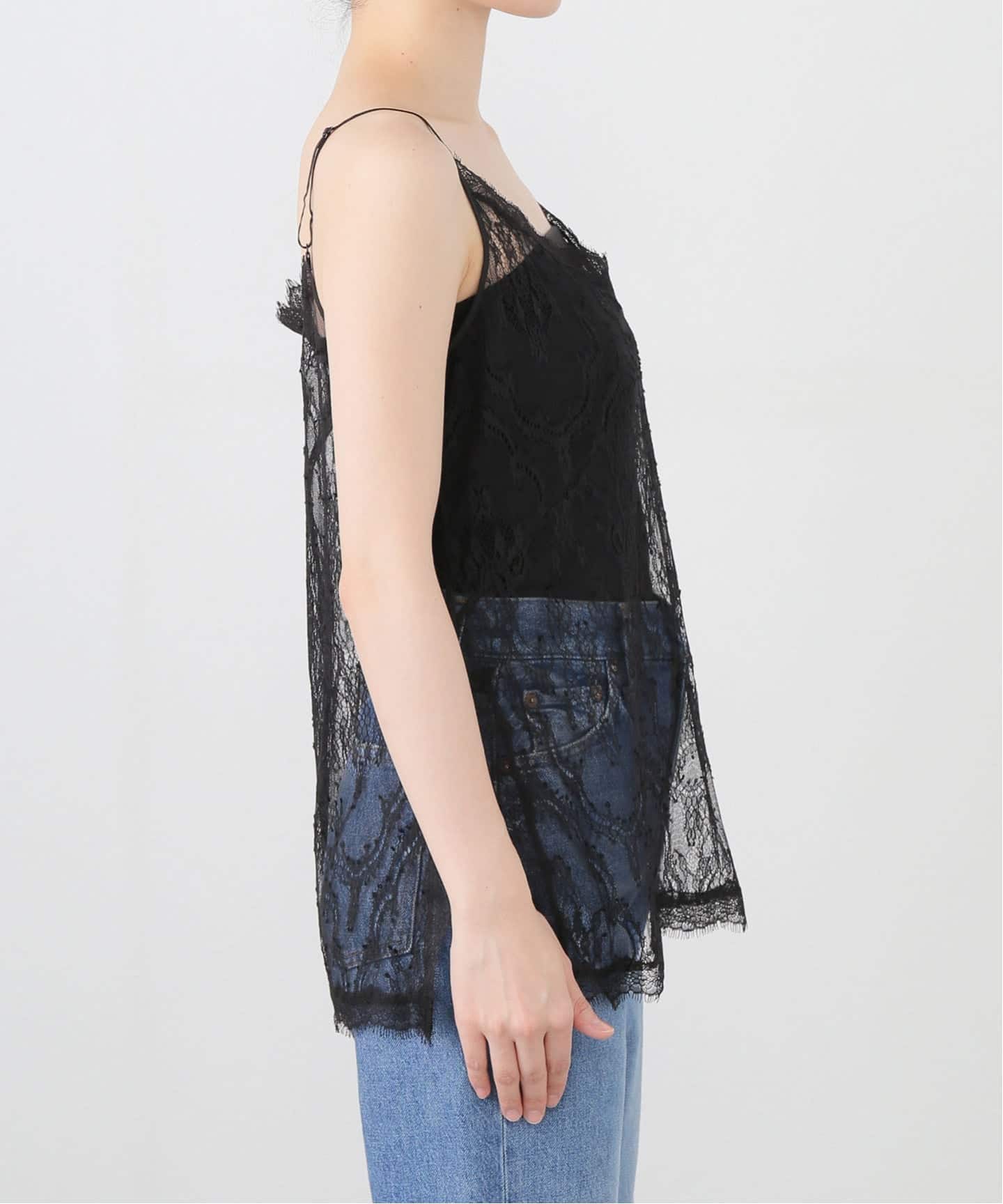 nodress レースキャミソール nodress ノードレスレースキャミソール ブルー×ホワイト トップス