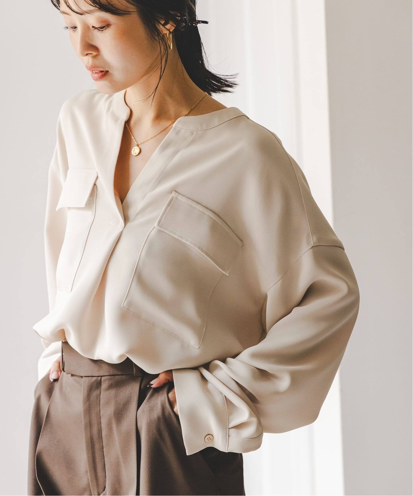WEB限定追加》ワークディテールドレープシャツ 5（シャツ／ブラウス