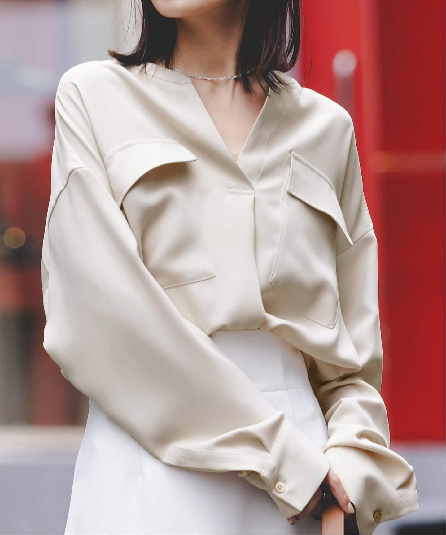 美品　NOBLE ノーブル ワークディテールドレープシャツ ホワイト WEB限定追加》ワークディテールドレープシャツ 5（シャツ