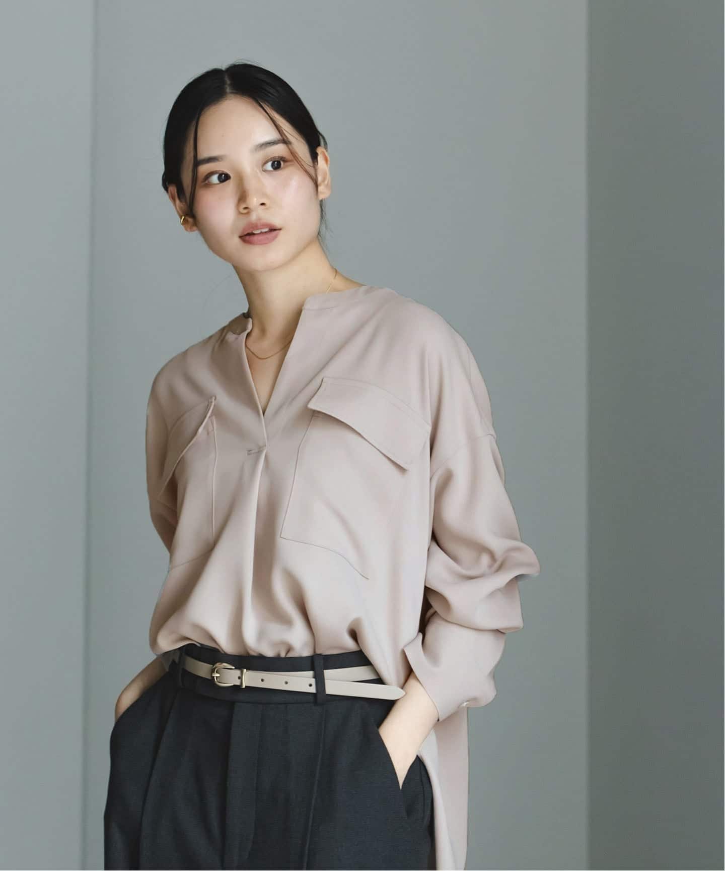 追加》ワークディテールドレープシャツ（シャツ／ブラウス）｜NOBLE