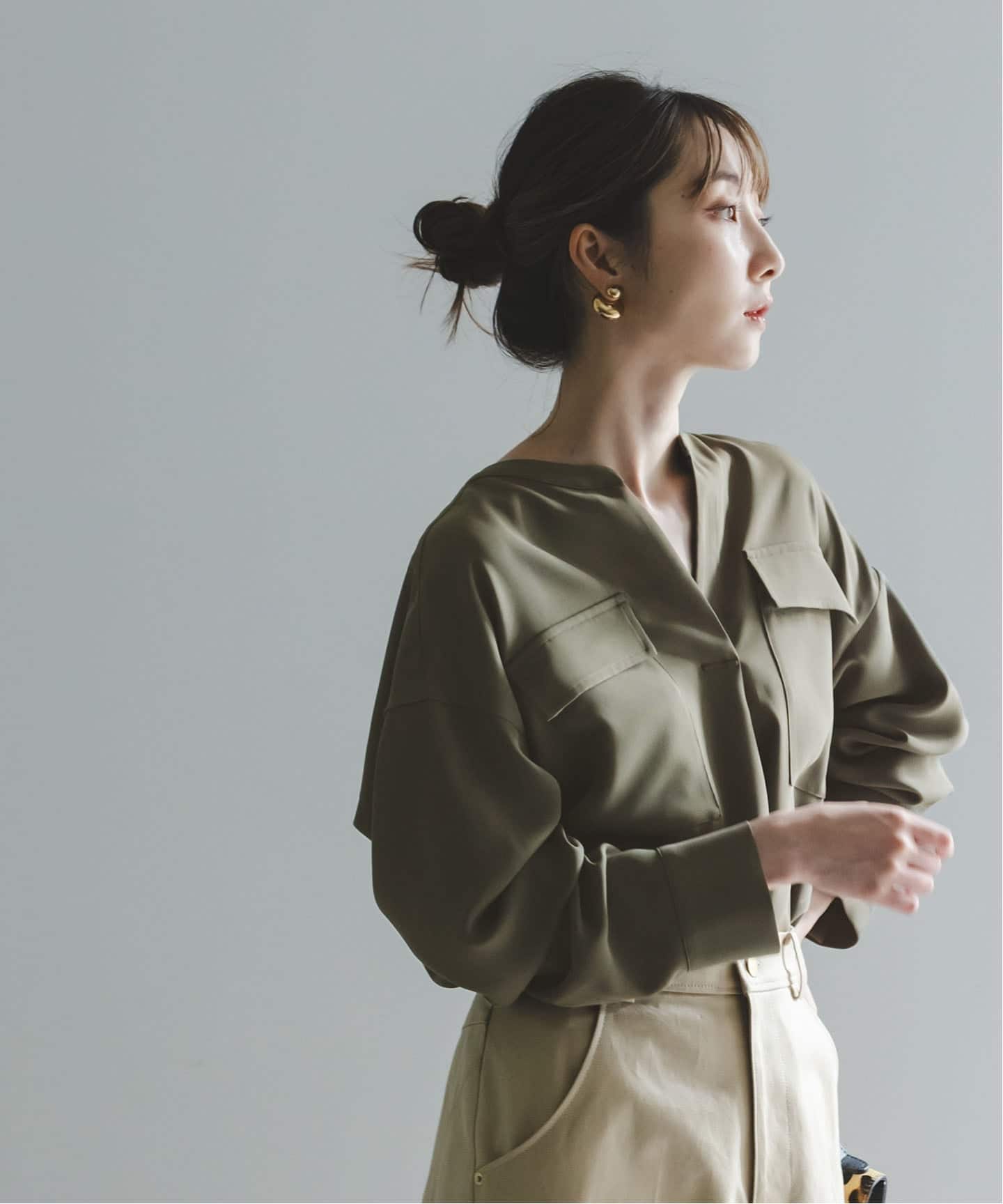 Noble ノーブル ワークディテールドレープシャツ 3 追加》ワークディテールドレープシャツ 3（シャツ/ブラウス