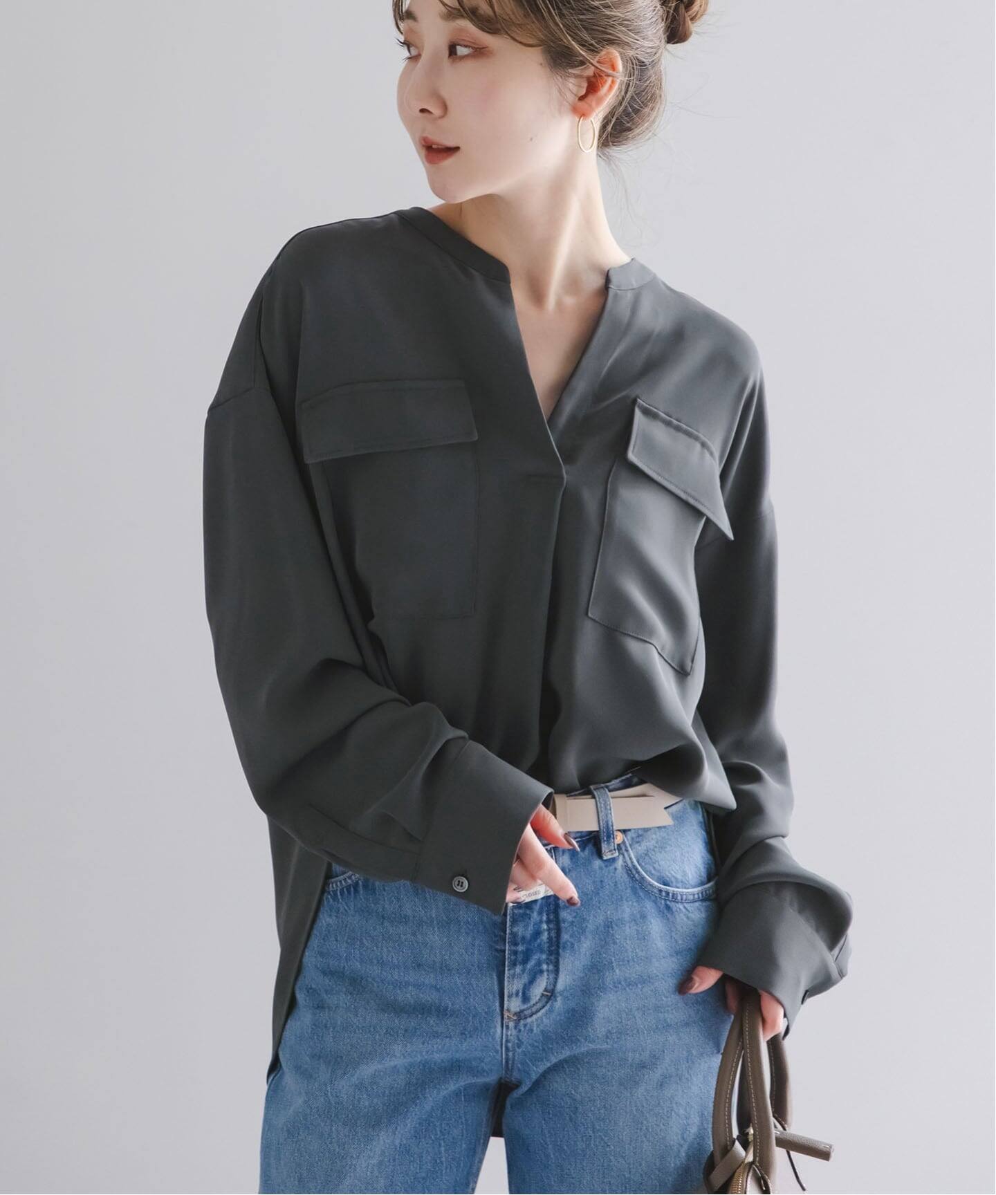 追加・WEB限定カラー》ワークディテールドレープシャツ（シャツ