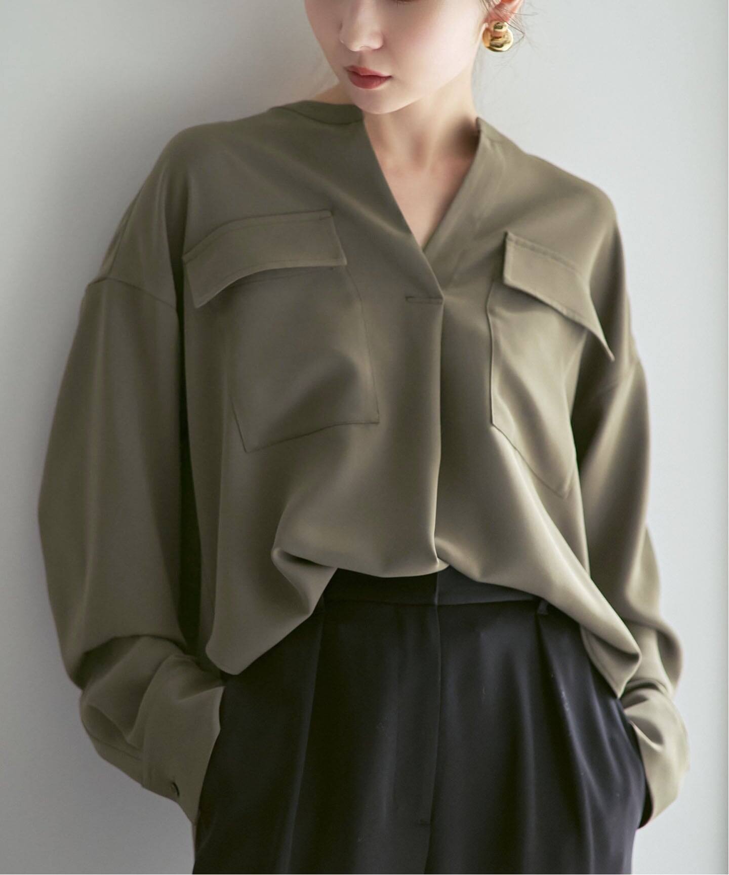 追加予約・WEB限定カラー》ワークディテールドレープシャツ（シャツ