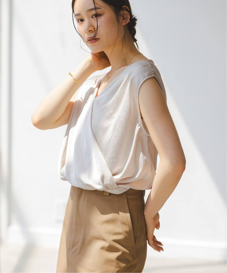 追加》【洗える】ミューズサテンギャザーボリュームブラウス（シャツ  