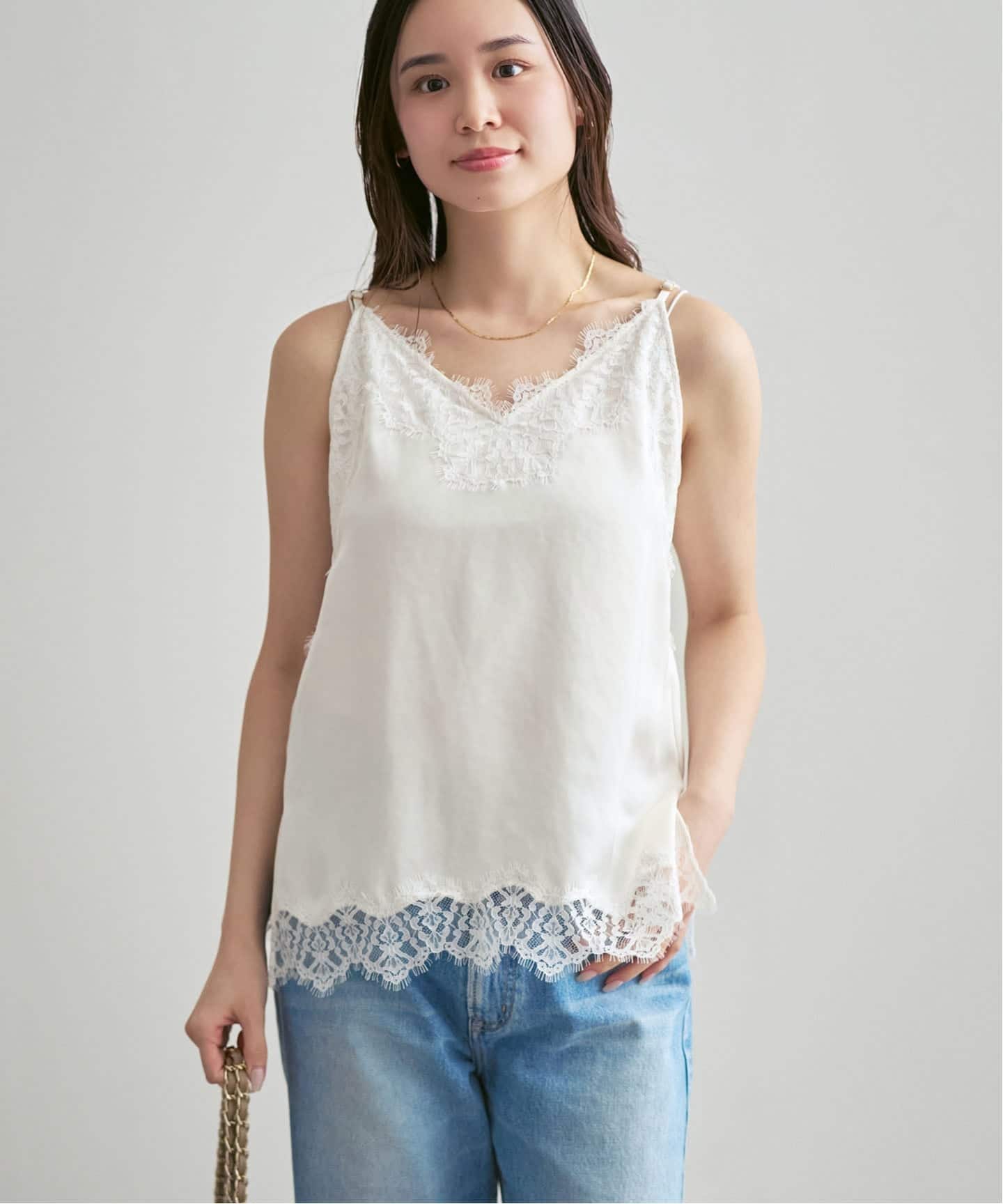 追加予約》リバーレーストリミングサテンキャミソール（キャミソール