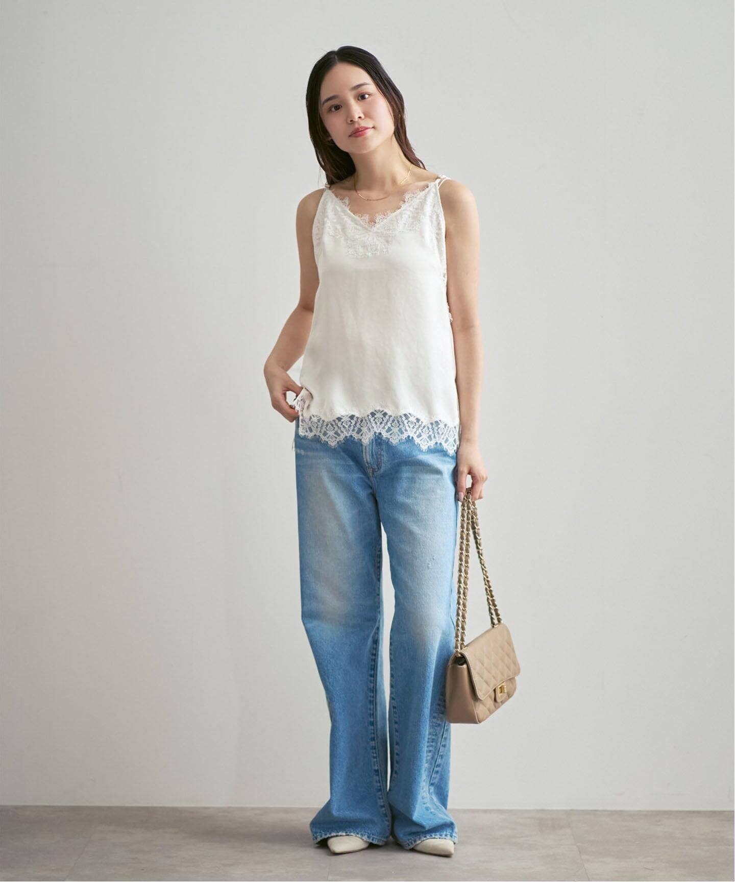 追加予約》リバーレーストリミングサテンキャミソール（キャミソール