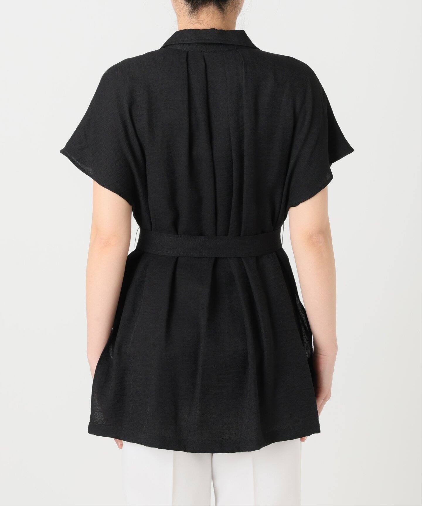 洗える】ファジーリネンニュアンスベルテッドブラウス（シャツ