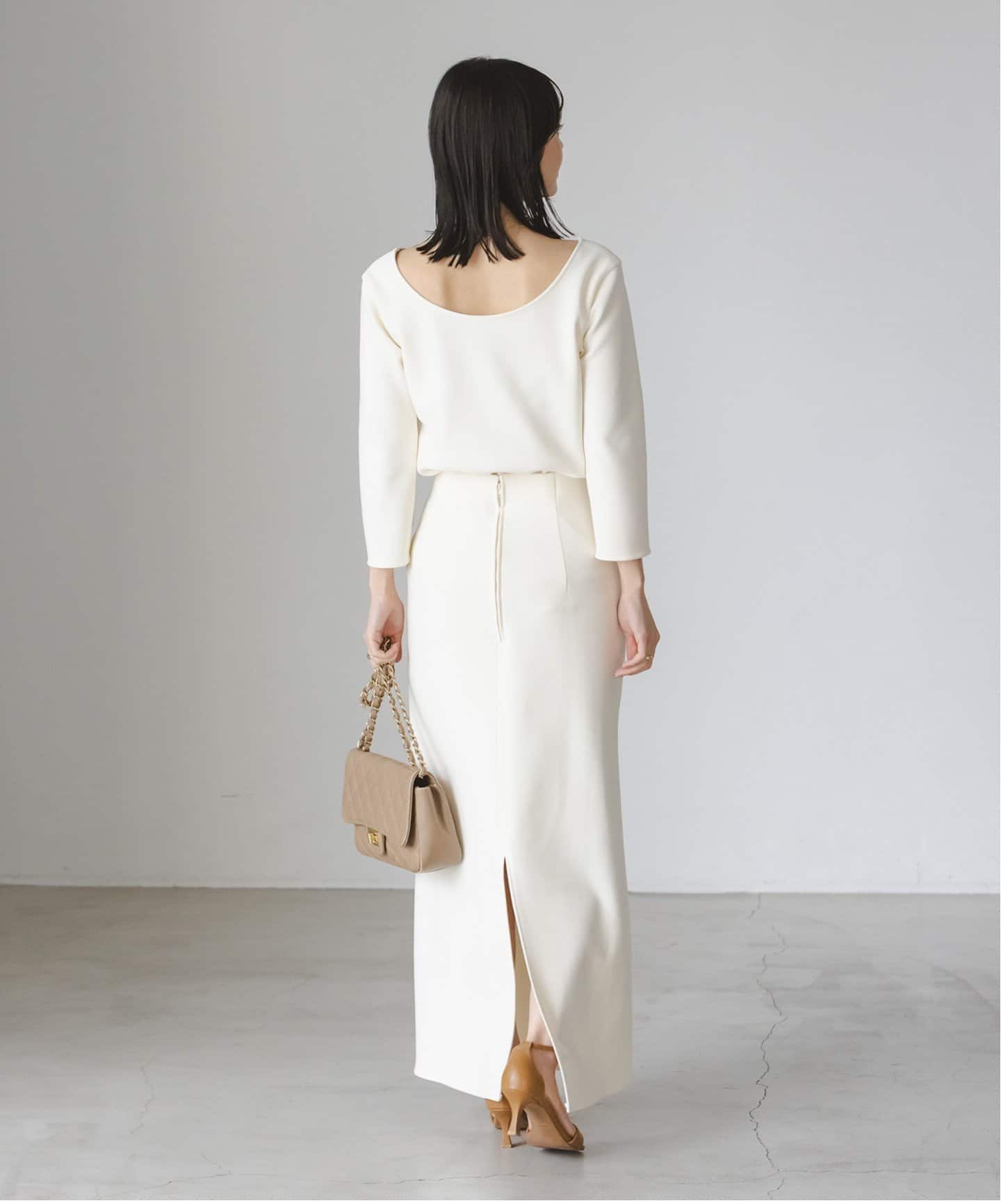 【美品】NOBLE ニットライクジョーゼット2wayブラウス　ホワイト 追加2》ニットライクジョーゼット2wayブラウス（シャツ／ブラウス