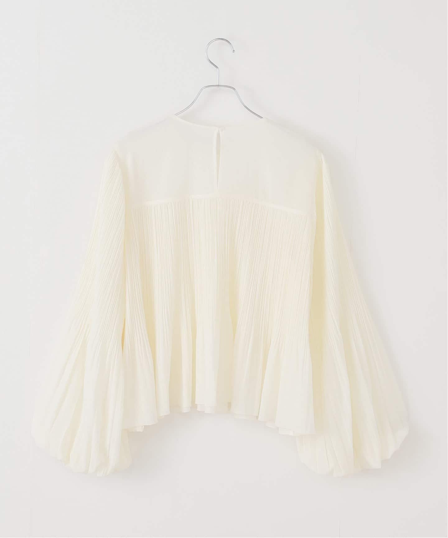 新品タグなし◯theory luxe シフォンプリーツ ブラウス ホワイト 38 ファジーシフォンプリーツボリュームブラウス（シャツ／ブラウス