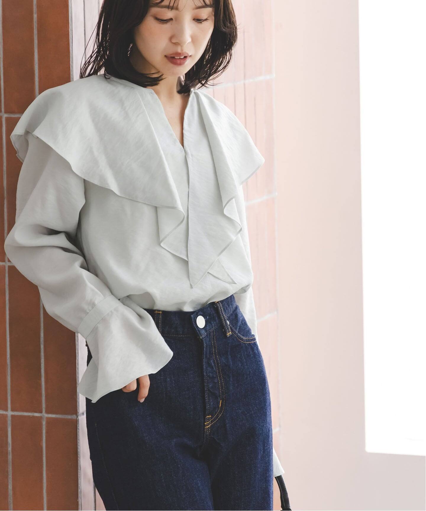 追加》ブライトシアーフリルブラウス（シャツ／ブラウス）｜NOBLE