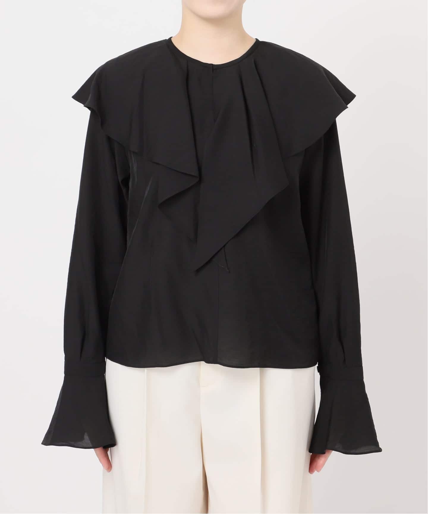 NOBLE　ブライトシアーフリルブラウス　ブラック 追加》ブライトシアーフリルブラウス（シャツ／ブラウス）｜NOBLE