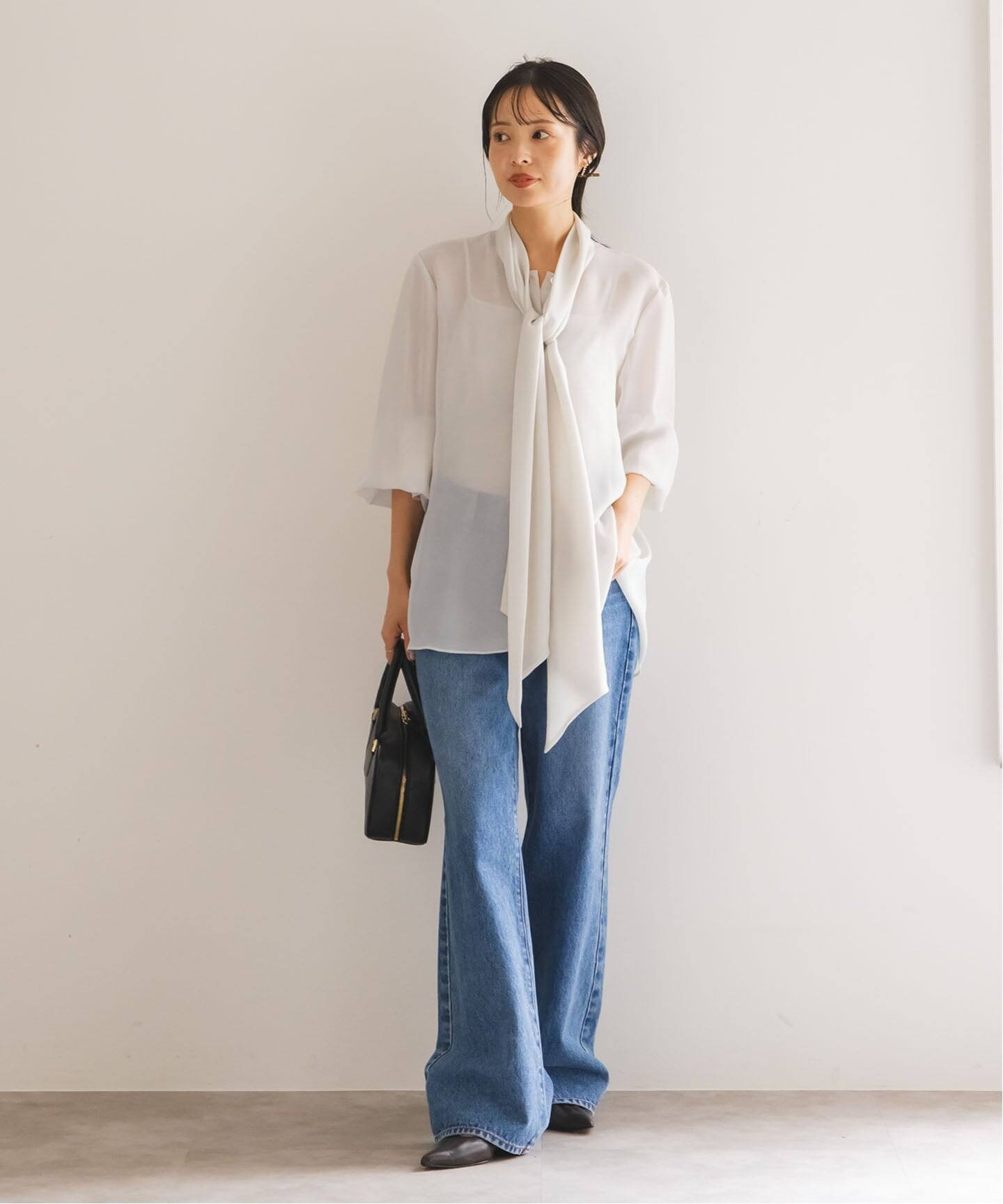 WEB・一部店舗追加》シルキークロスボータイブラウス（シャツ