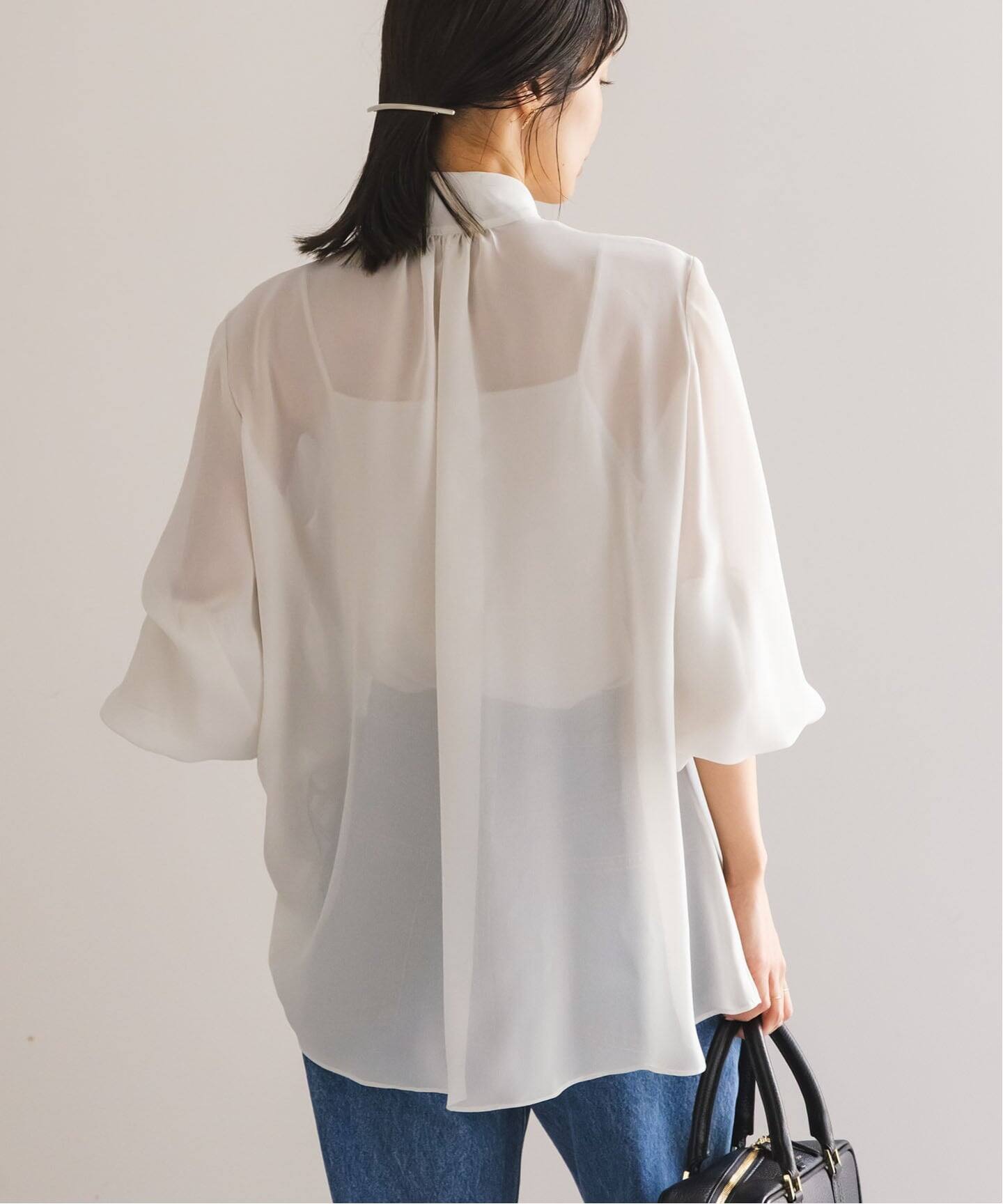 WEB・一部店舗追加》シルキークロスボータイブラウス（シャツ