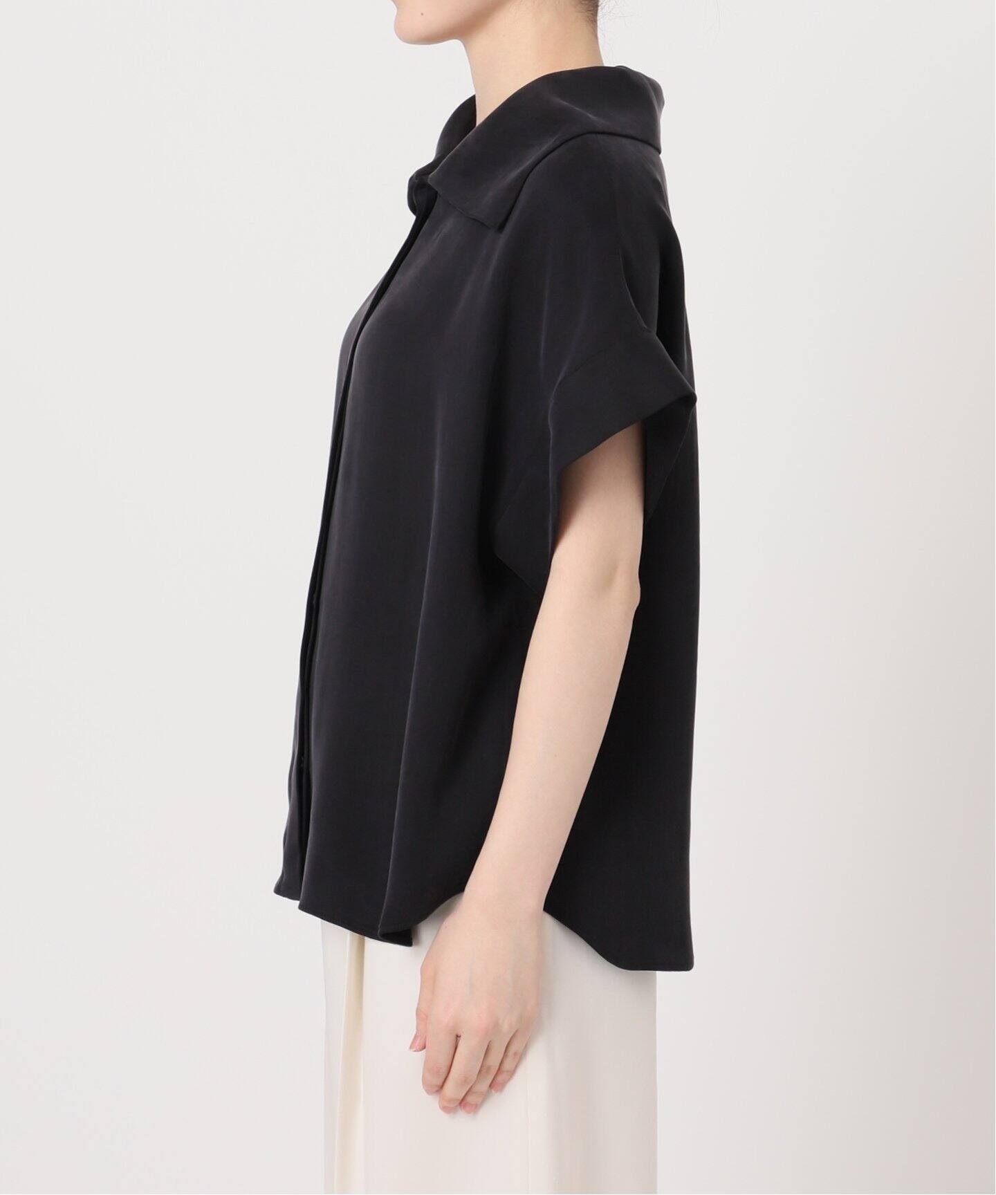 追加》【洗える】2WAYワイドカラーキュプラブラウス（シャツ／ブラウス