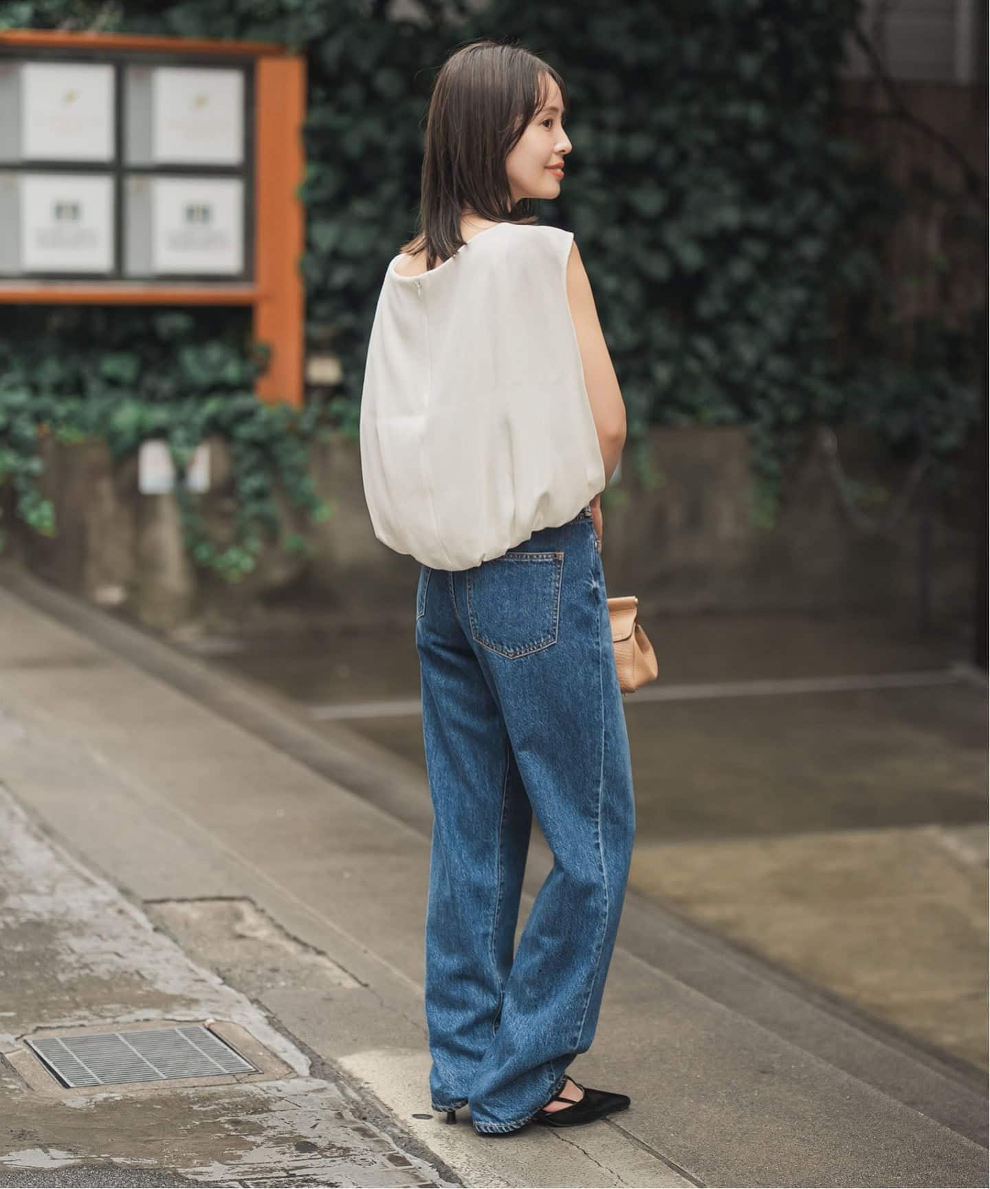 新品未使用 NOBLE×L’AUBE BLAN｜バルーンケープブラウス ホワイト WEB限定追加》【洗える】バルーンケープブラウス（シャツ