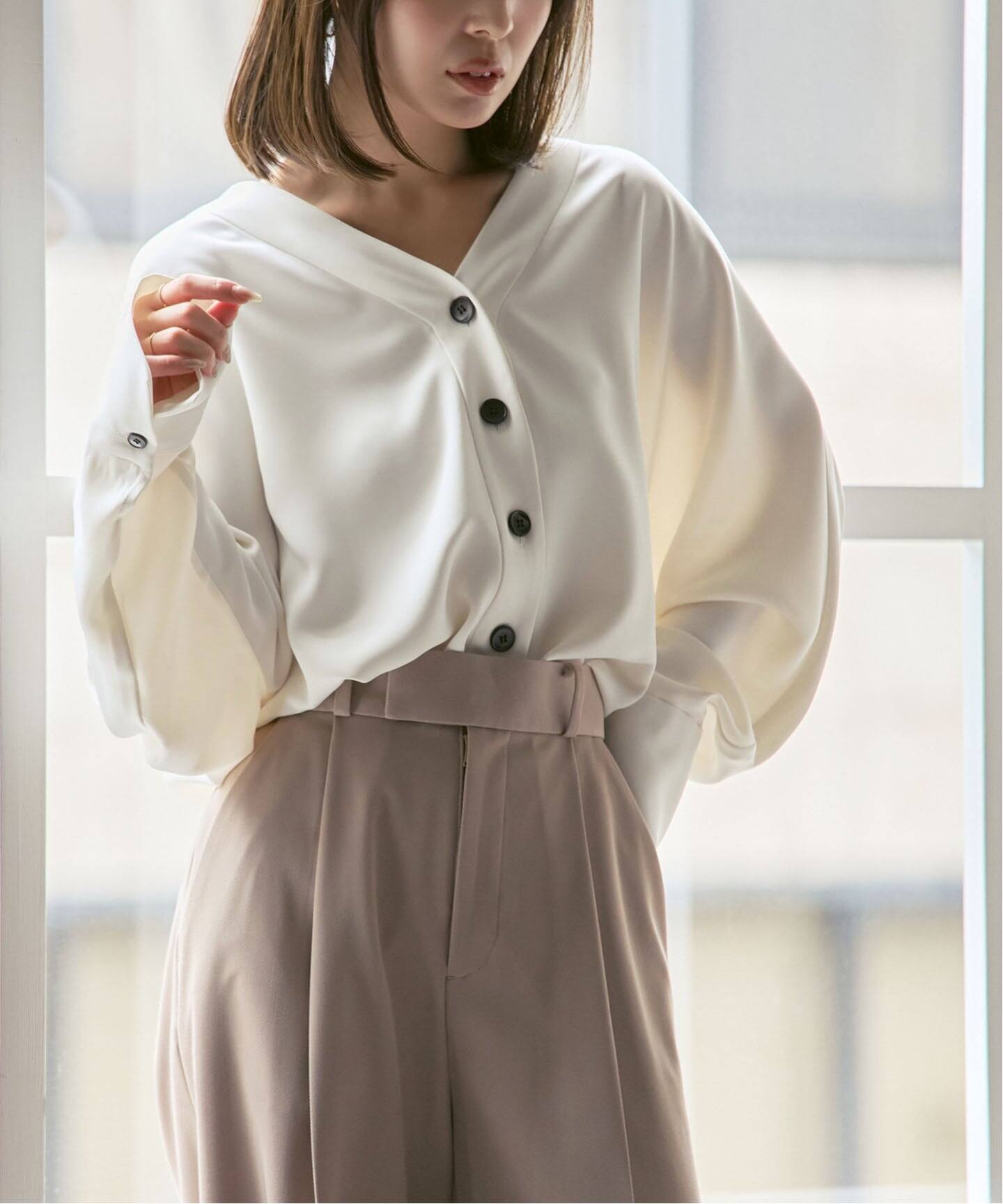 追加・WEB限定カラー》エステルダブルクロスカーデブラウス（シャツ