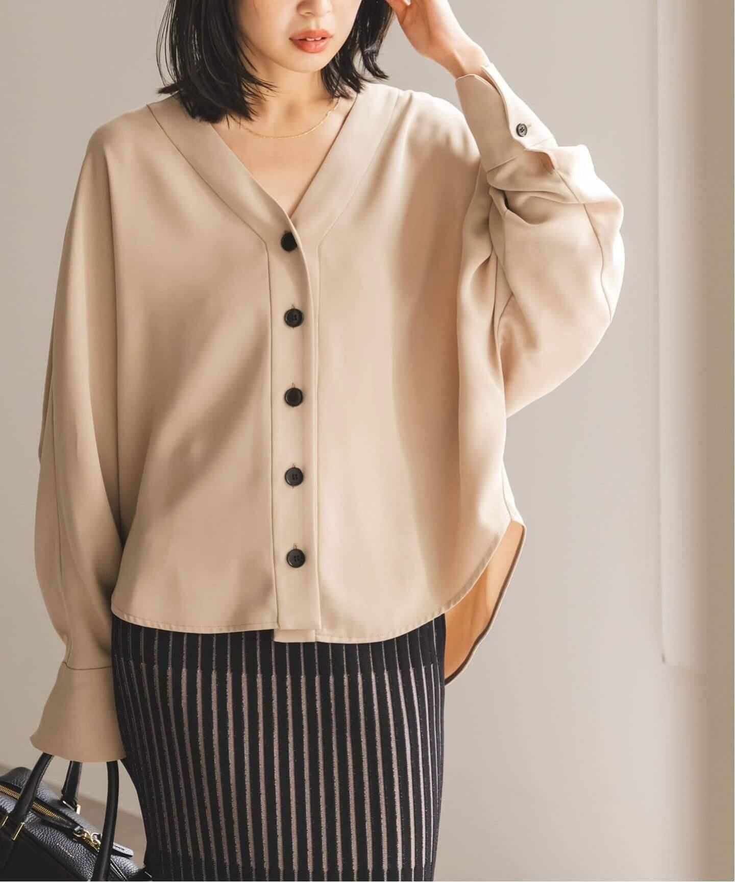追加・WEB限定カラー》エステルダブルクロスカーデブラウス（シャツ 