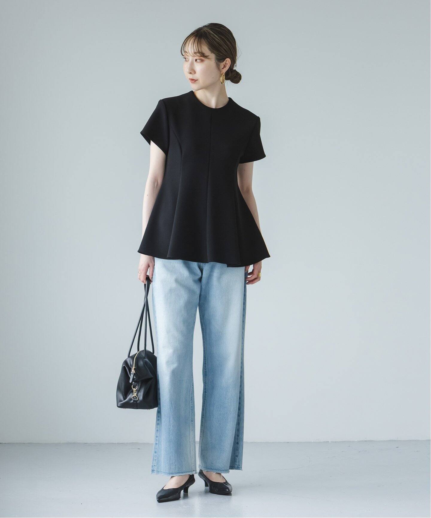 コンフォートジャージーライクペプラムブラウス（シャツ／ブラウス