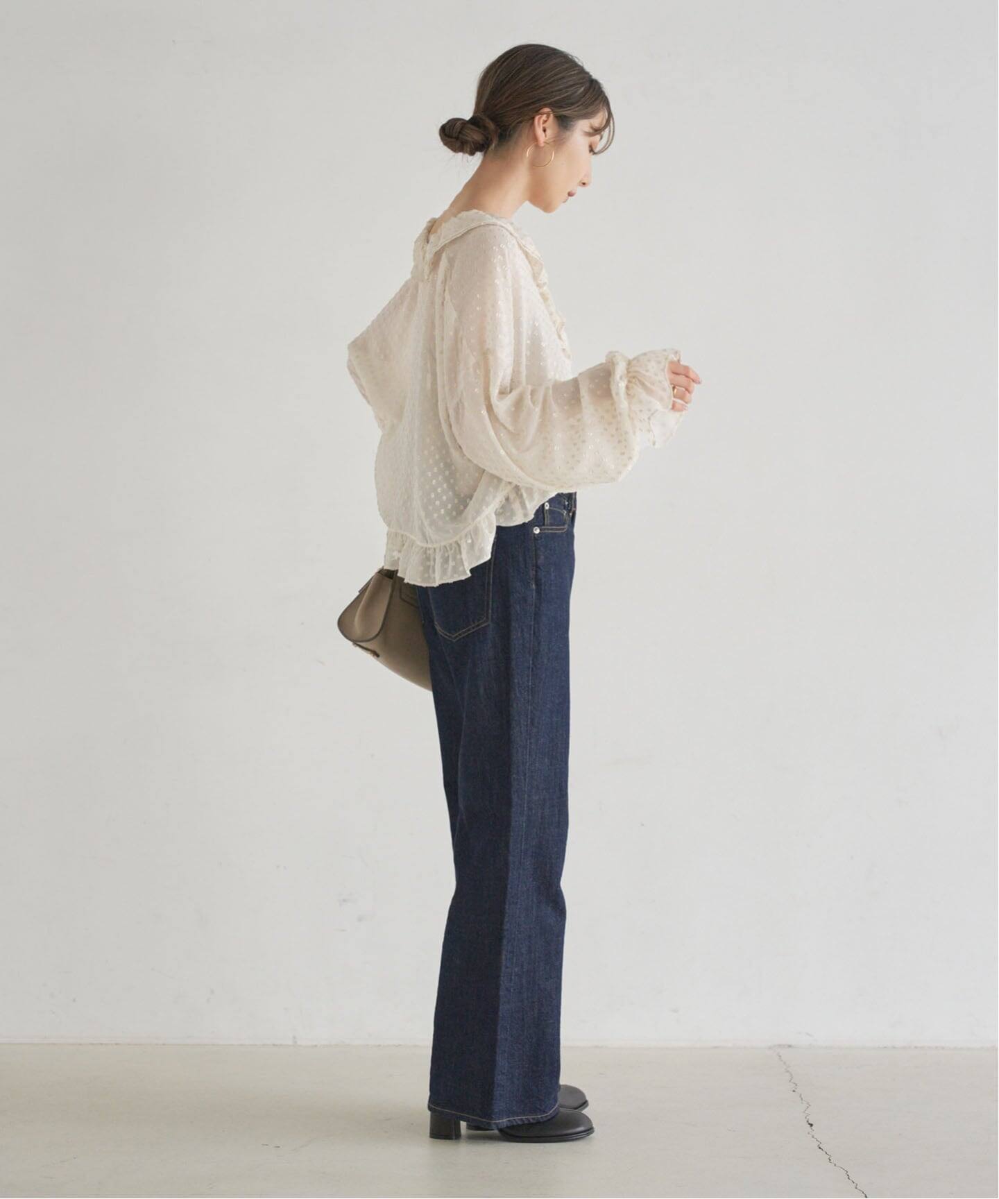 ラメカットジャガードフリルブラウス（シャツ／ブラウス）｜NOBLE