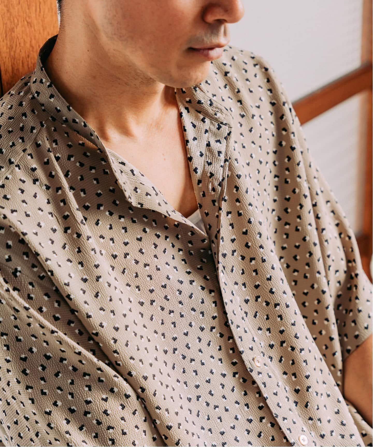 EDIFICE パターンクレープ ショートスリーブ バンドカラーシャツ M パターンクレープ ショートスリーブ バンドカラーシャツ（シャツ