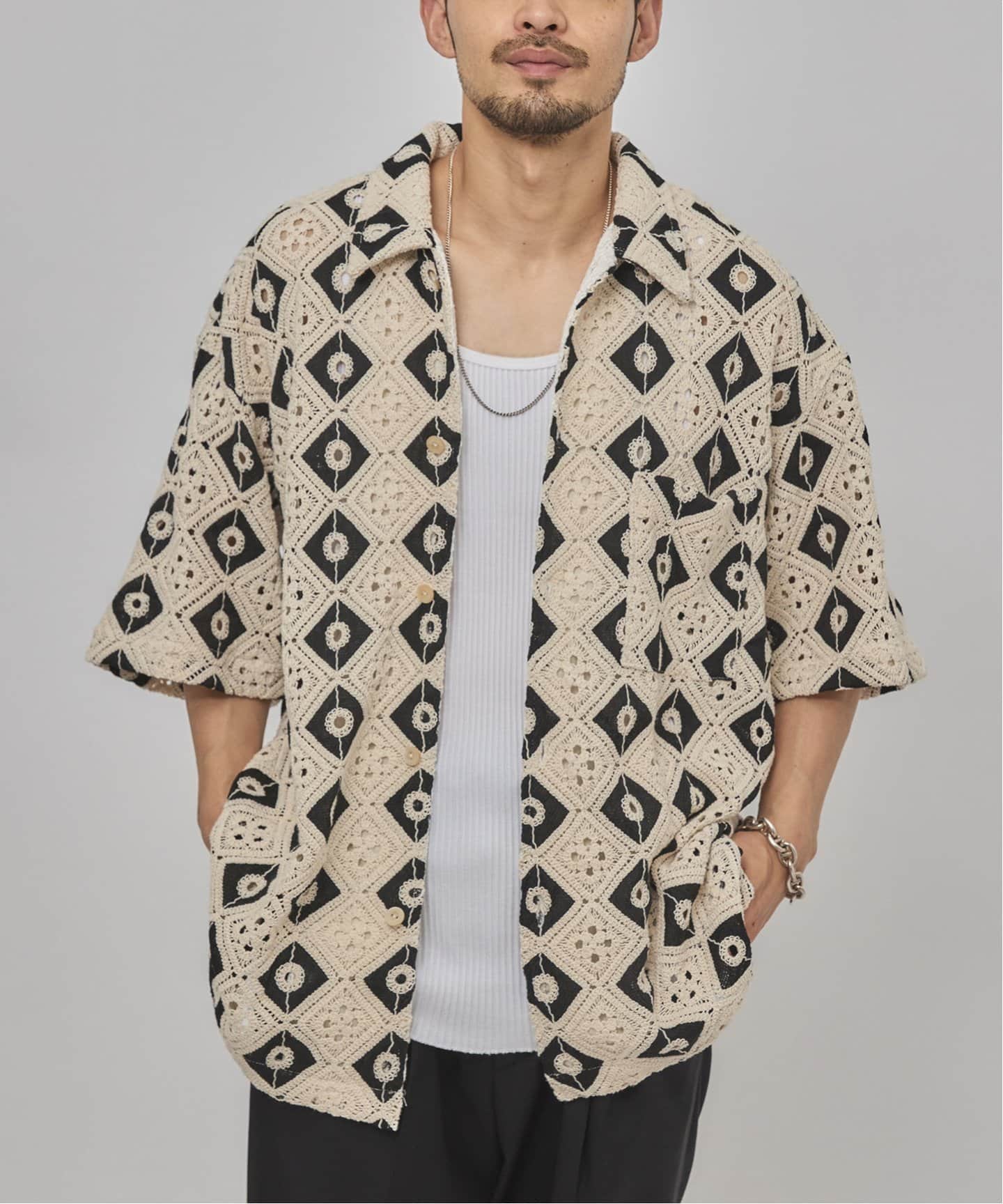 BEAUTY&YOUTH FRNCH クロシェ ショートスリーブ シャツ