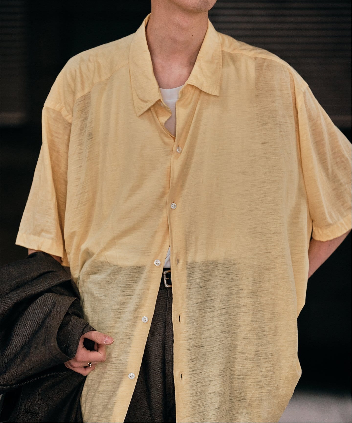 KANEMASA PHIL シャツ　L ブラック　ラミー100 KANEMASA PHIL.】28G ATMOSPHERE RAMIE L/S SHIRT - BLACK