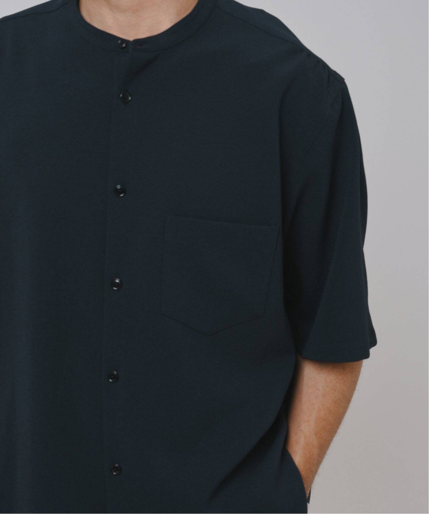 T/E(ティーイー) フレンチ グランパ バンドカラー シャツ