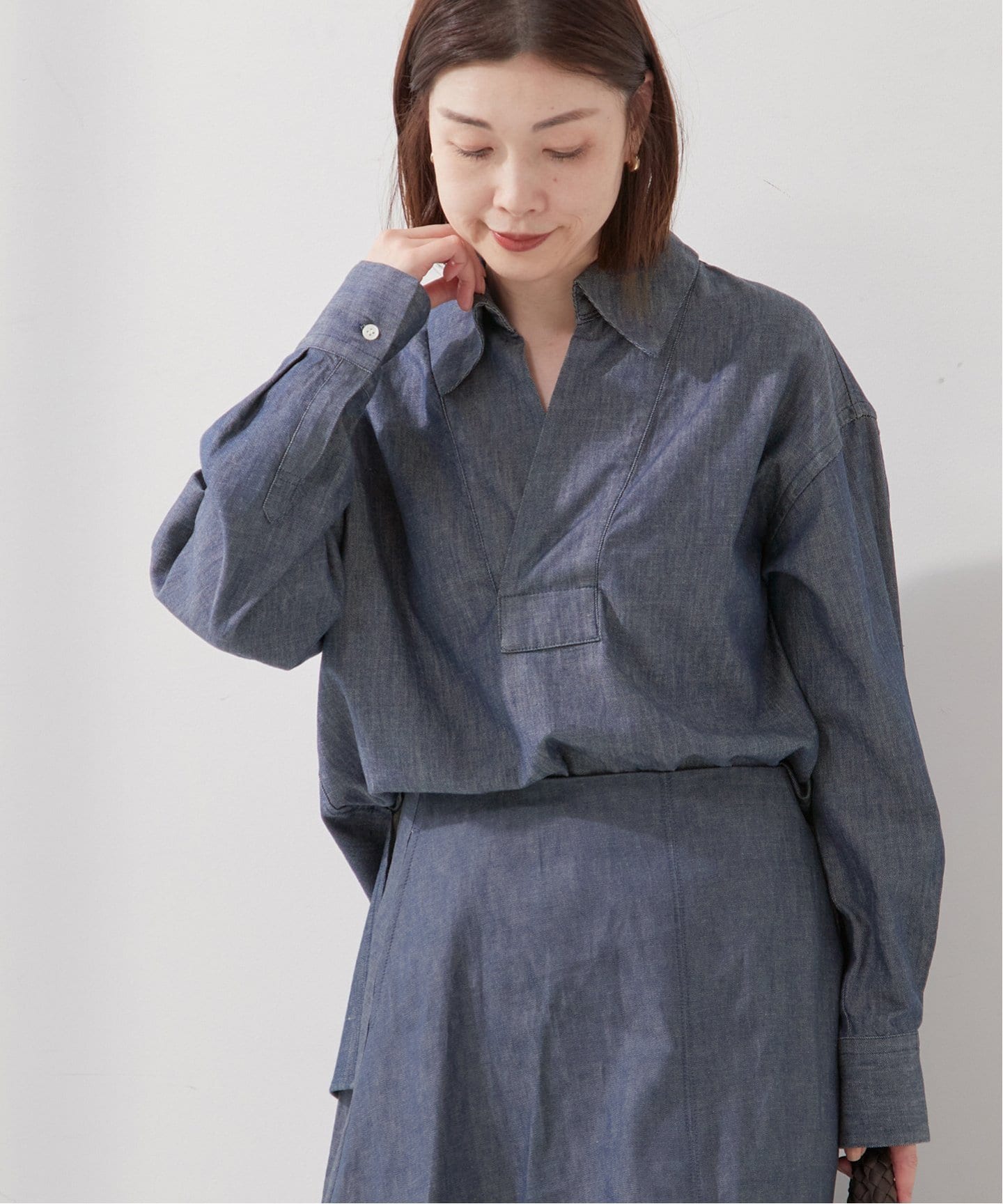 JOURNAL STANDARD L'ESSAGE 麻 ワイドスキッパーブラウス 5.5OZ DENIMスキッパーシャツ（シャツ／ブラウス）｜JOURNAL